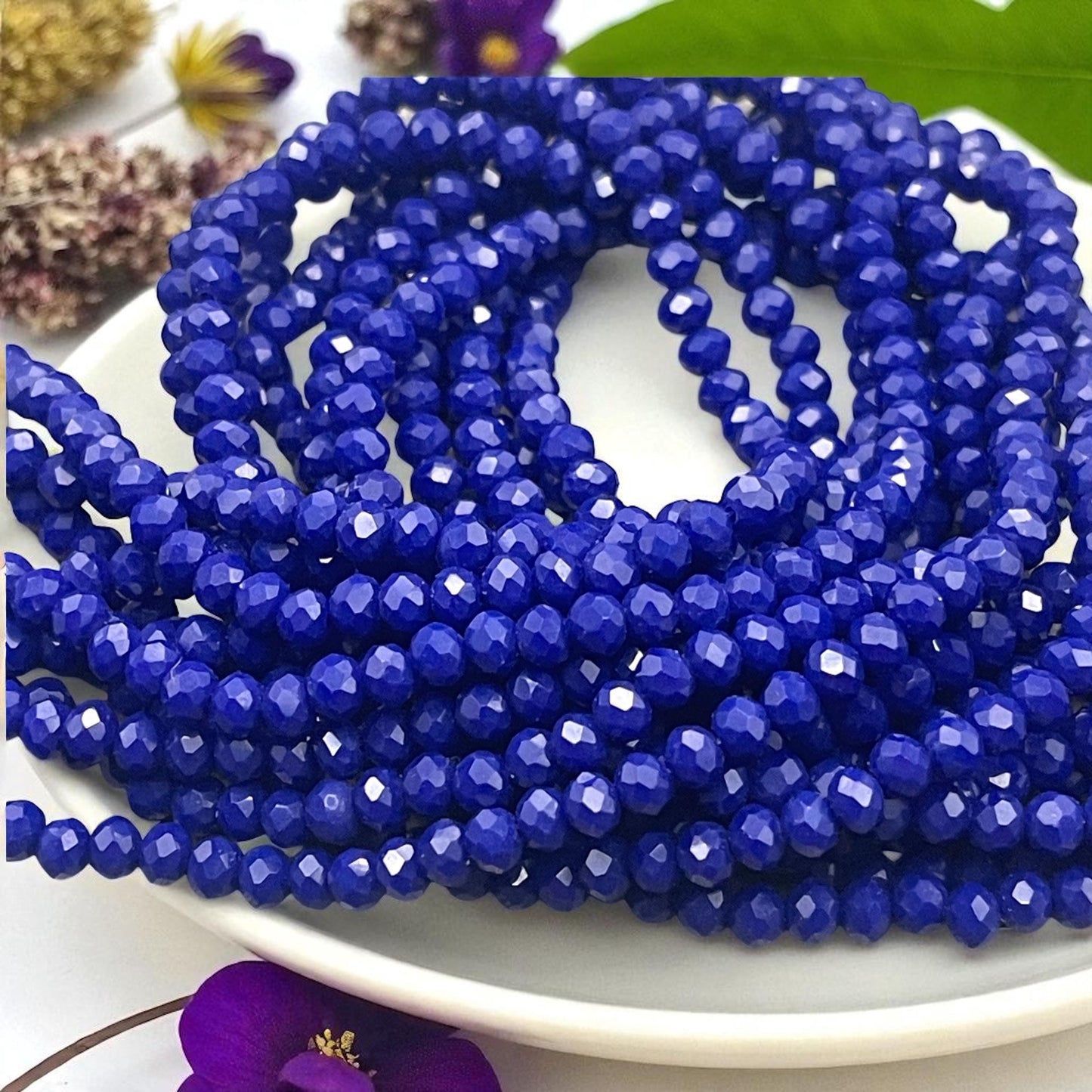 Opaque Cobalt Blue 4x3mm Faceted Glass Beads, Cobalt Blue Rondelles (Cobalt-4) * 100 Beads