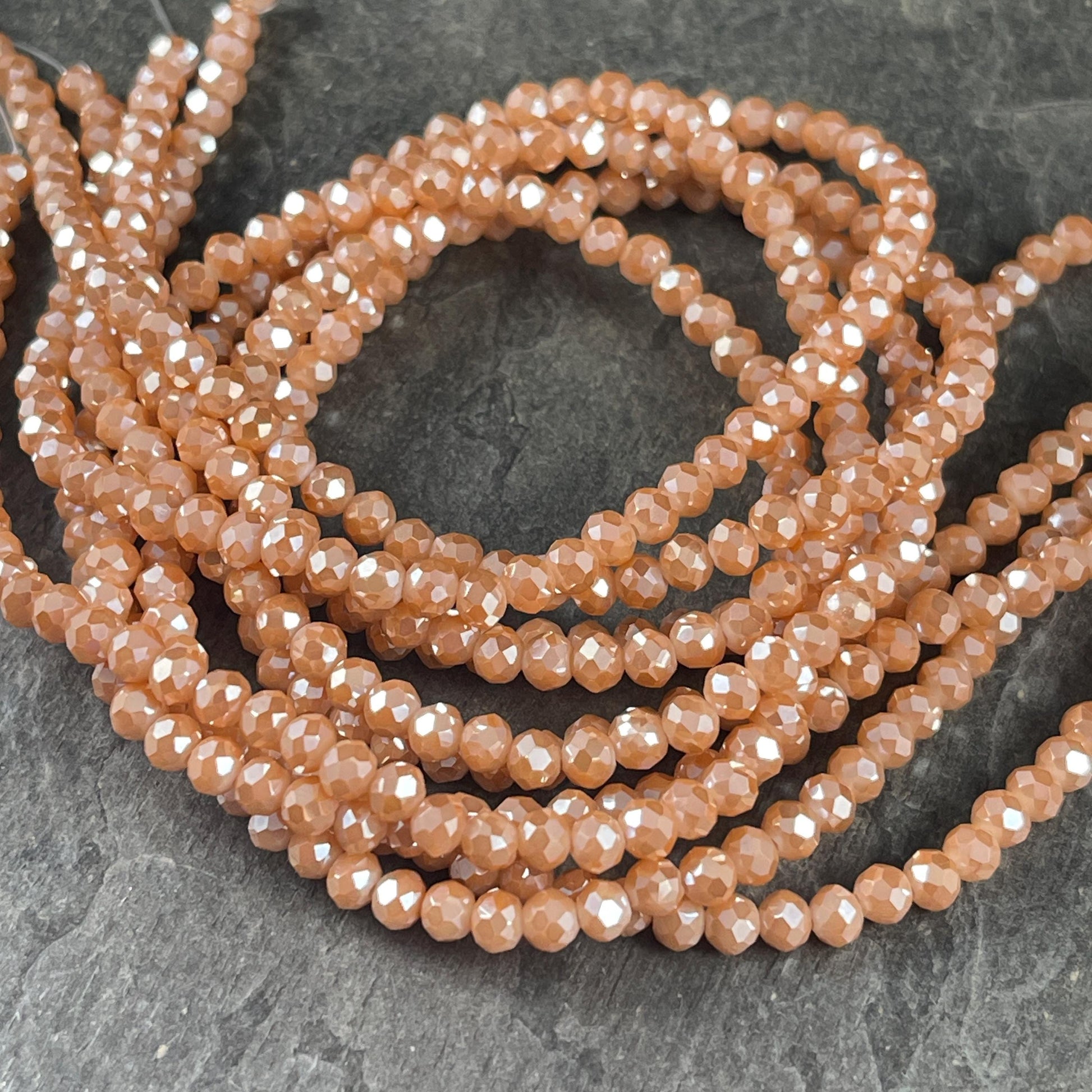 Butterscotch 4x3mm Faceted Glass Beads, Opaque Caramel with AB Finish (CaramelAB-4) * 100 Beads