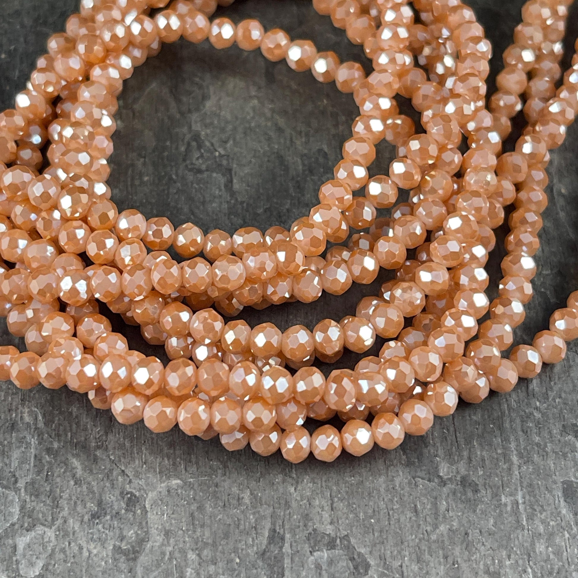 Butterscotch 4x3mm Faceted Glass Beads, Opaque Caramel with AB Finish (CaramelAB-4) * 100 Beads