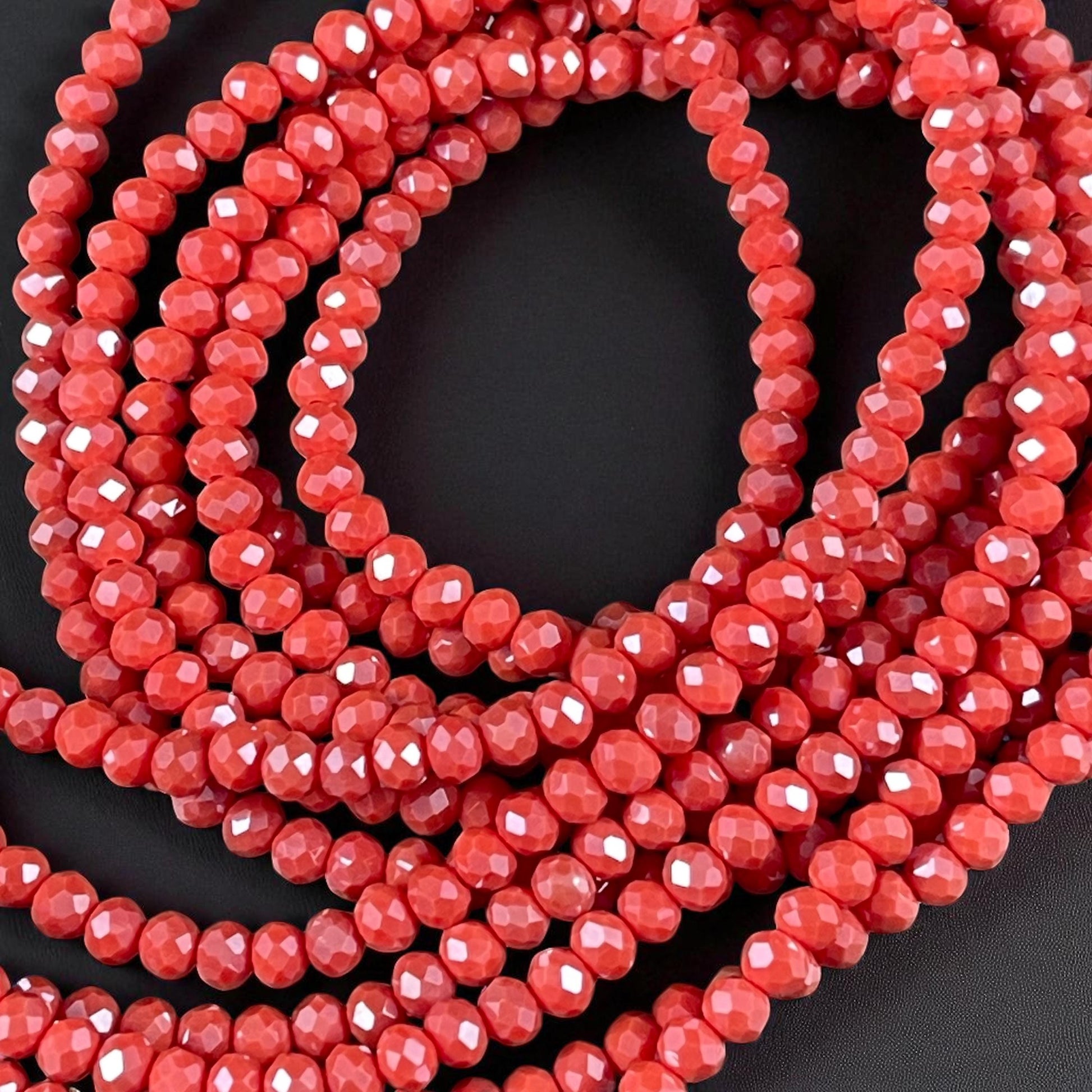 Burnt Orange 4x3mm Faceted Glass Beads, Dark Orange Rondelles (BurntOrange-4) * 100 Beads