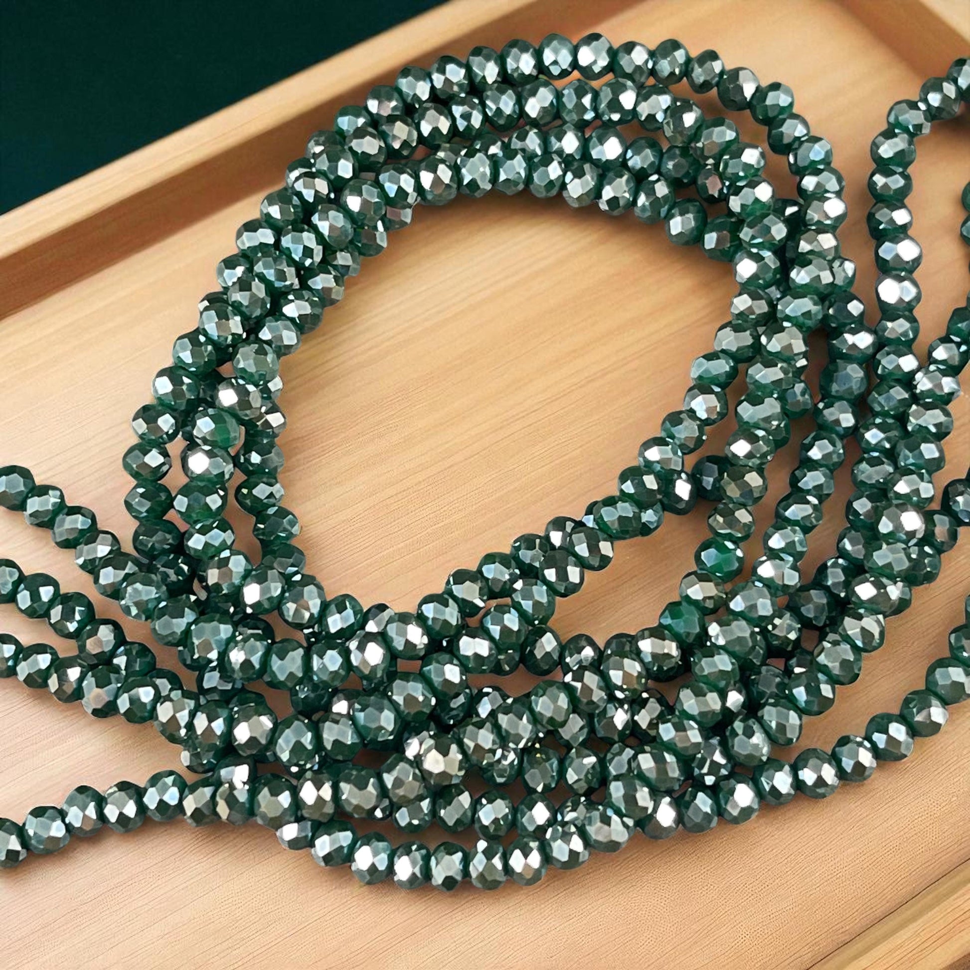 Green 4x3mm Faceted Glass Beads, Opaque Emerald with AB Finish (EmeraldAB-4) * 100 Beads