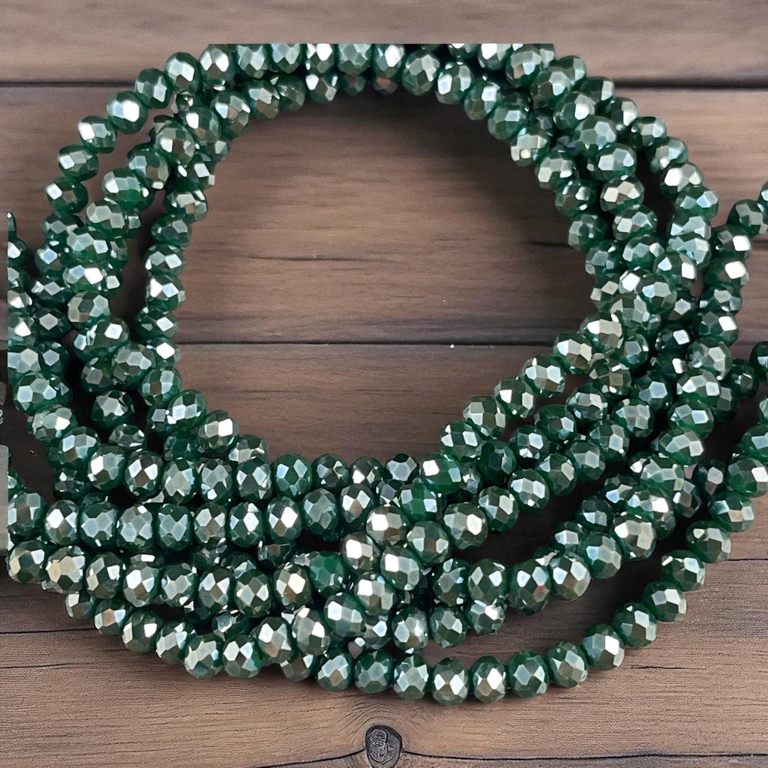 Green 4x3mm Faceted Glass Beads, Opaque Emerald with AB Finish (EmeraldAB-4) * 100 Beads