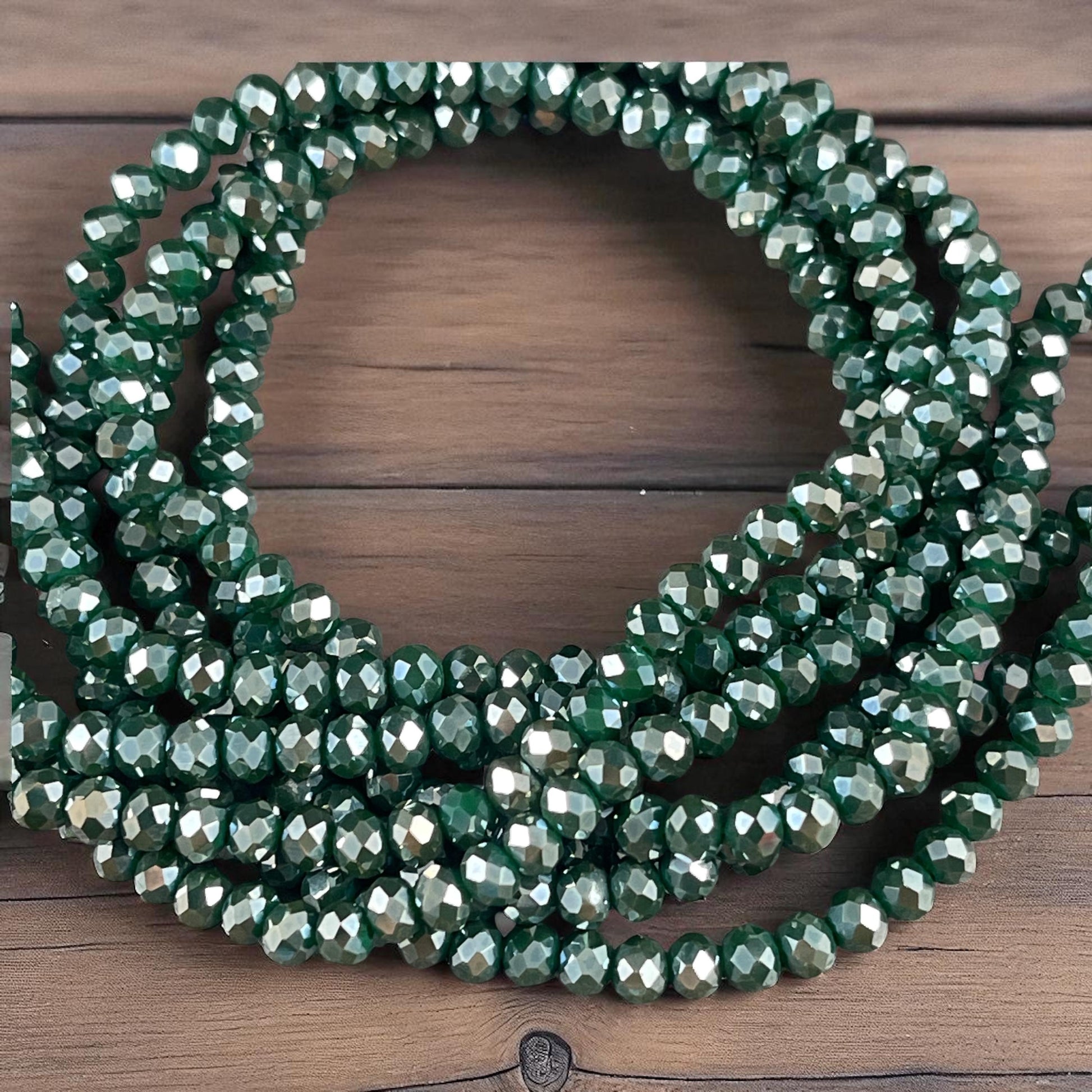 Green 4x3mm Faceted Glass Beads, Opaque Emerald with AB Finish (EmeraldAB-4) * 100 Beads