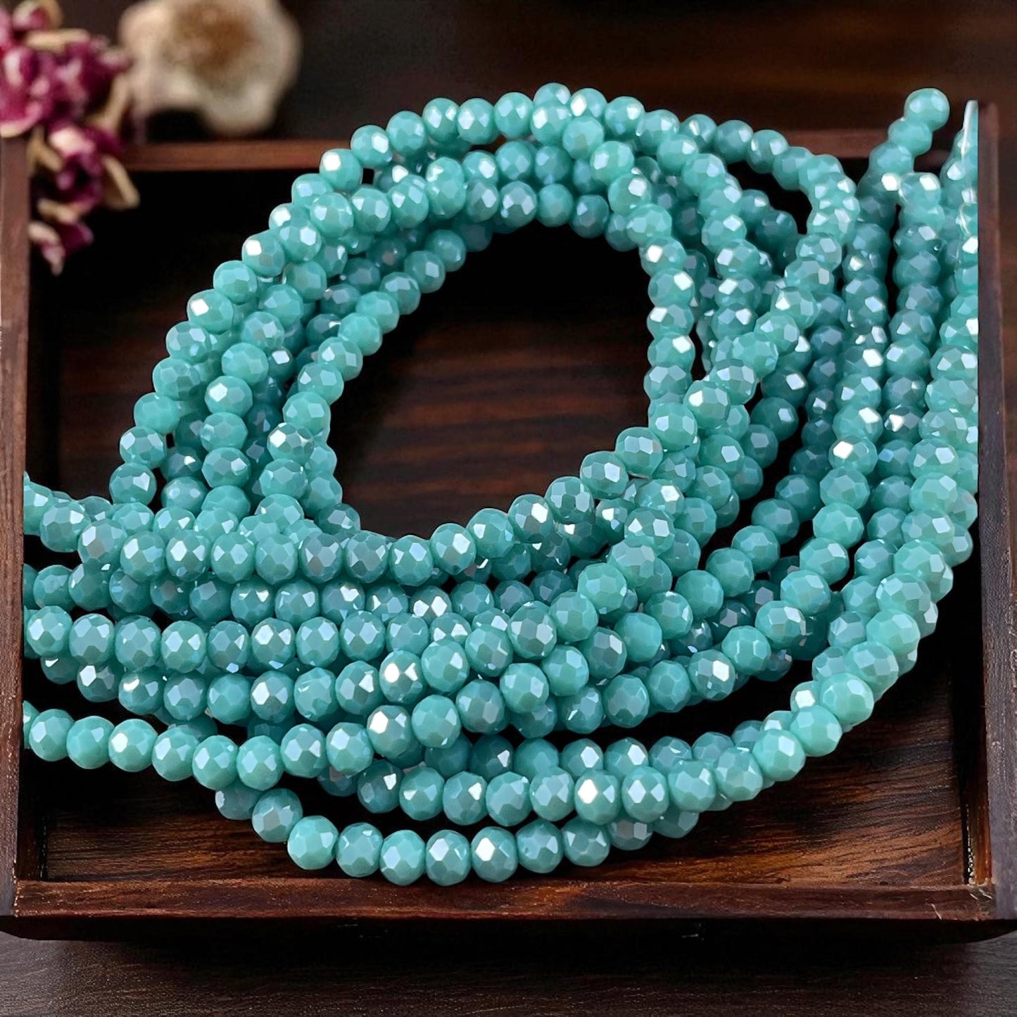 Turquoise Blue 4x3mm Faceted Glass Beads, Opaque Turquoise with AB Finish (TurquoiseAB-4) * 100 Beads