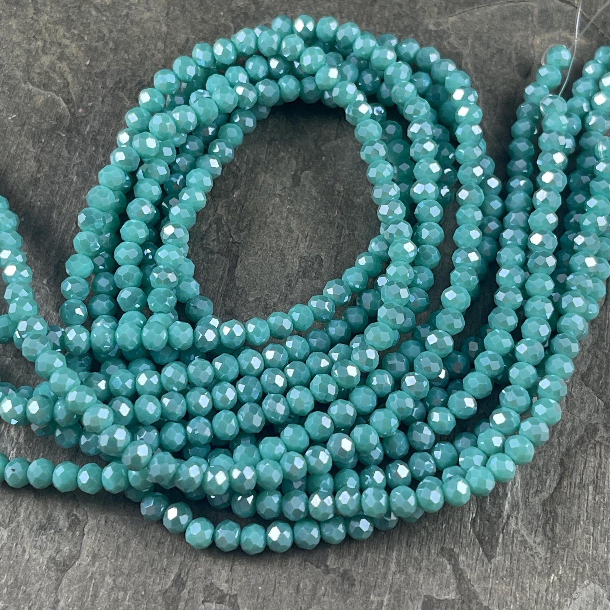 Turquoise Blue 4x3mm Faceted Glass Beads, Opaque Turquoise with AB Finish (TurquoiseAB-4) * 100 Beads