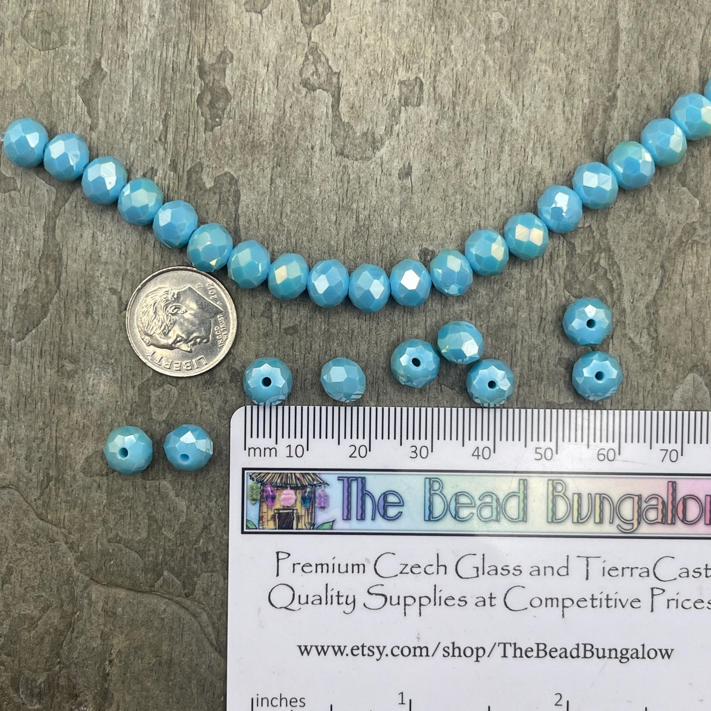 Opaque Blue 8x6mm Rondelle, Sky Blue Faceted Glass Beads with AB Finish (SkyBlueAB-8) * 36 Beads