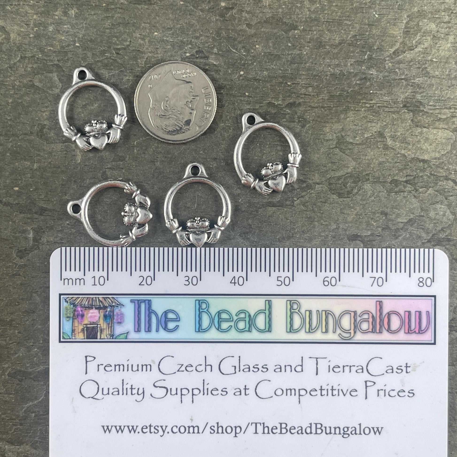 TierraCast Claddagh, Antiqued Silver Celtic Charms, Irish Symbolic Charm (PF/536-77) * Qty. 4