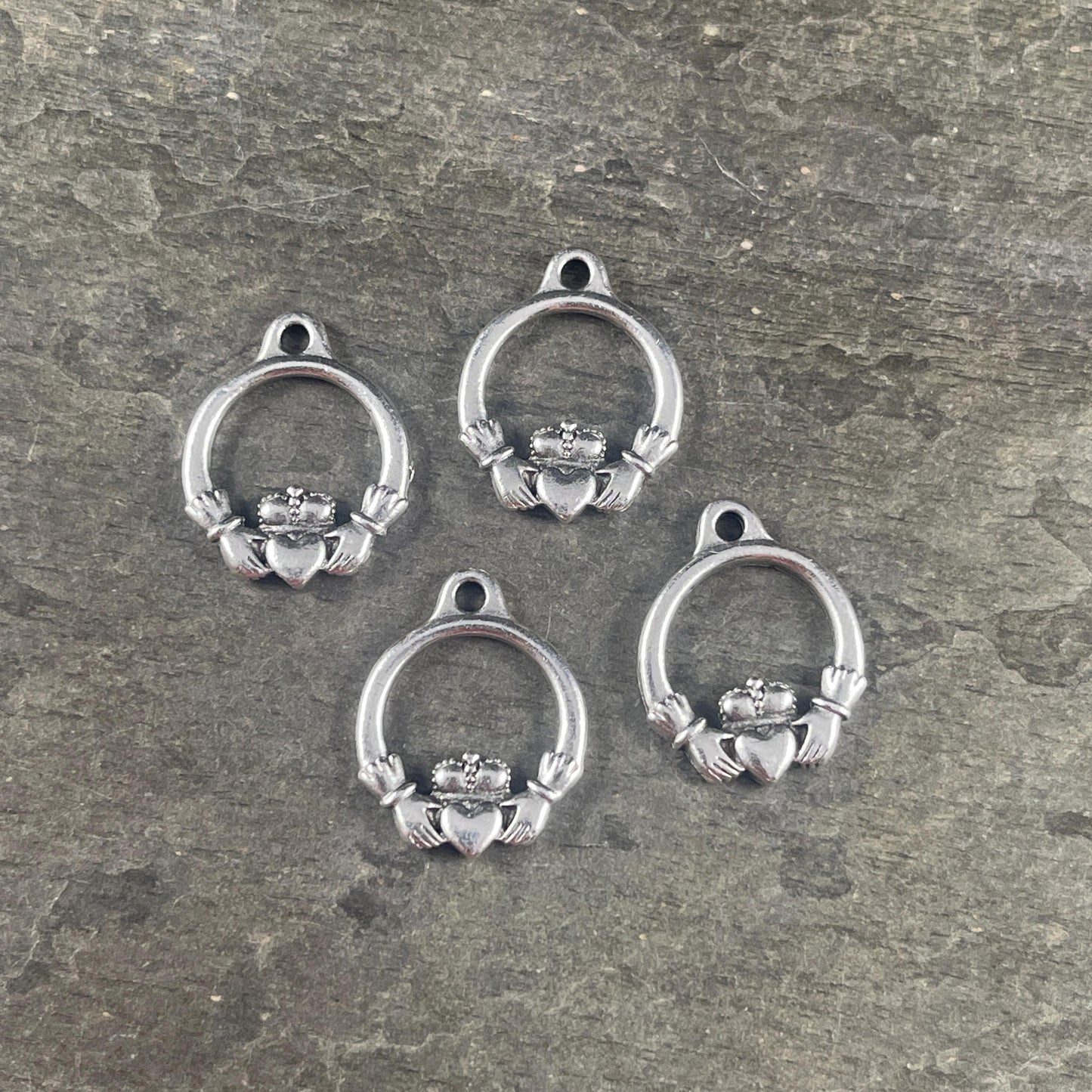 TierraCast Claddagh, Antiqued Silver Celtic Charms, Irish Symbolic Charm (PF/536-77) * Qty. 4