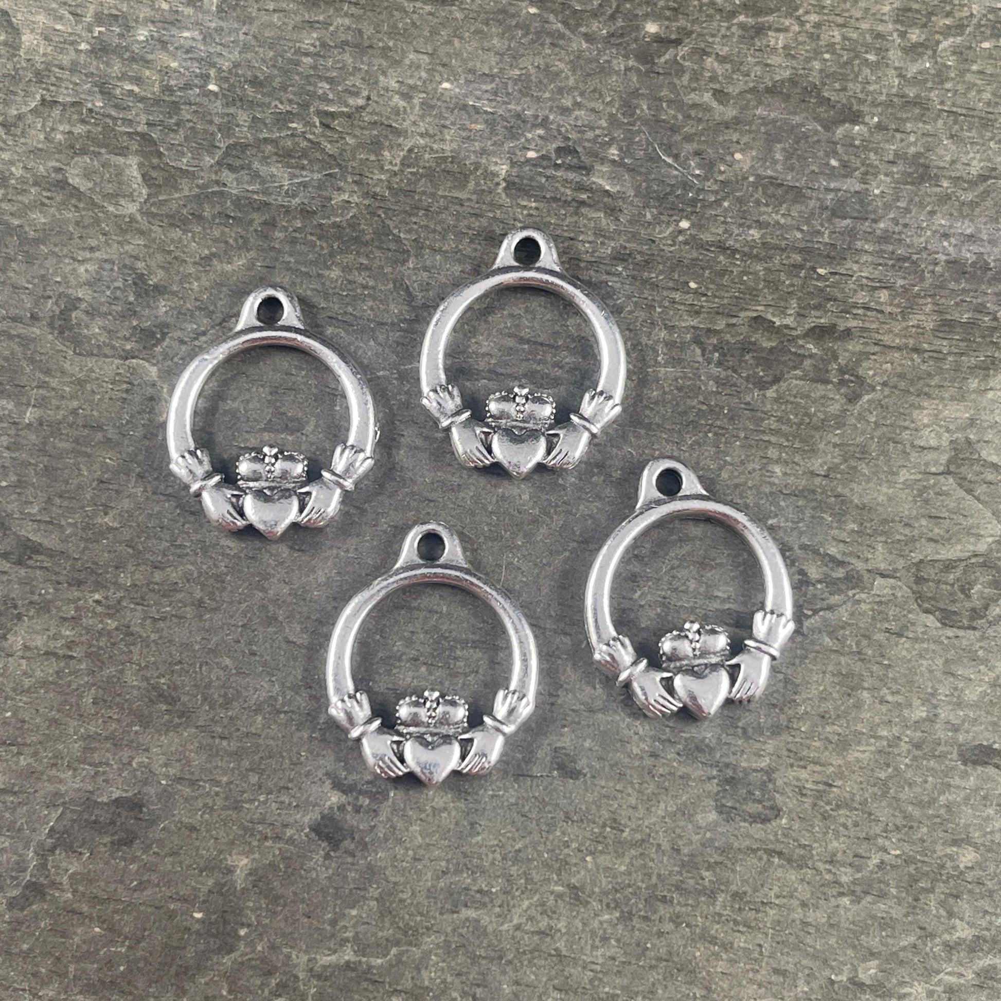 TierraCast Claddagh, Antiqued Silver Celtic Charms, Irish Symbolic Charm (PF/536-77) * Qty. 4