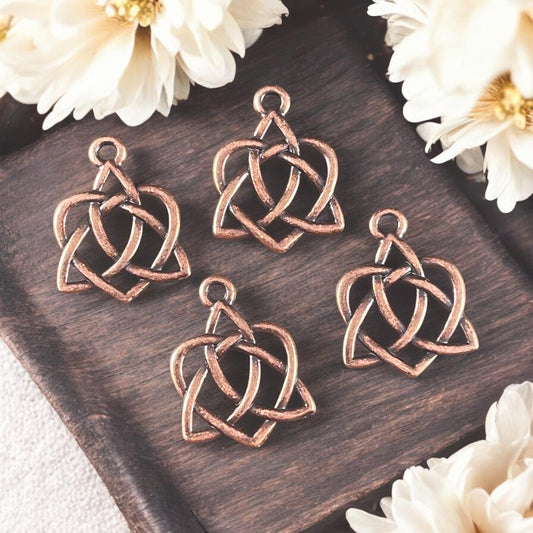 TierraCast Triquetra Charm, Antiqued Copper Celtic Open Heart Triquetra Combination (PF/538-87) * Qty. 4