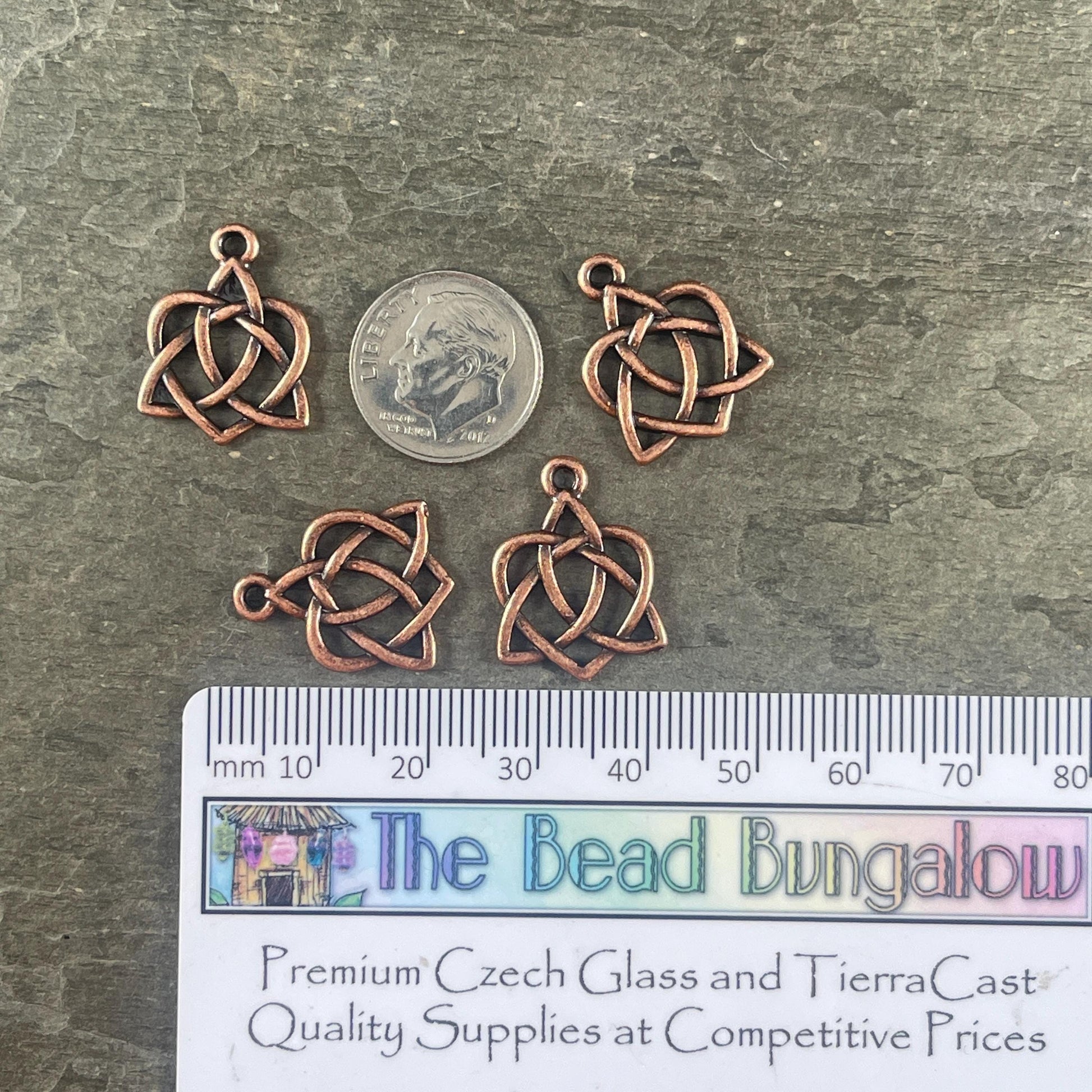 TierraCast Triquetra Charm, Antiqued Copper Celtic Open Heart Triquetra Combination (PF/538-87) * Qty. 4