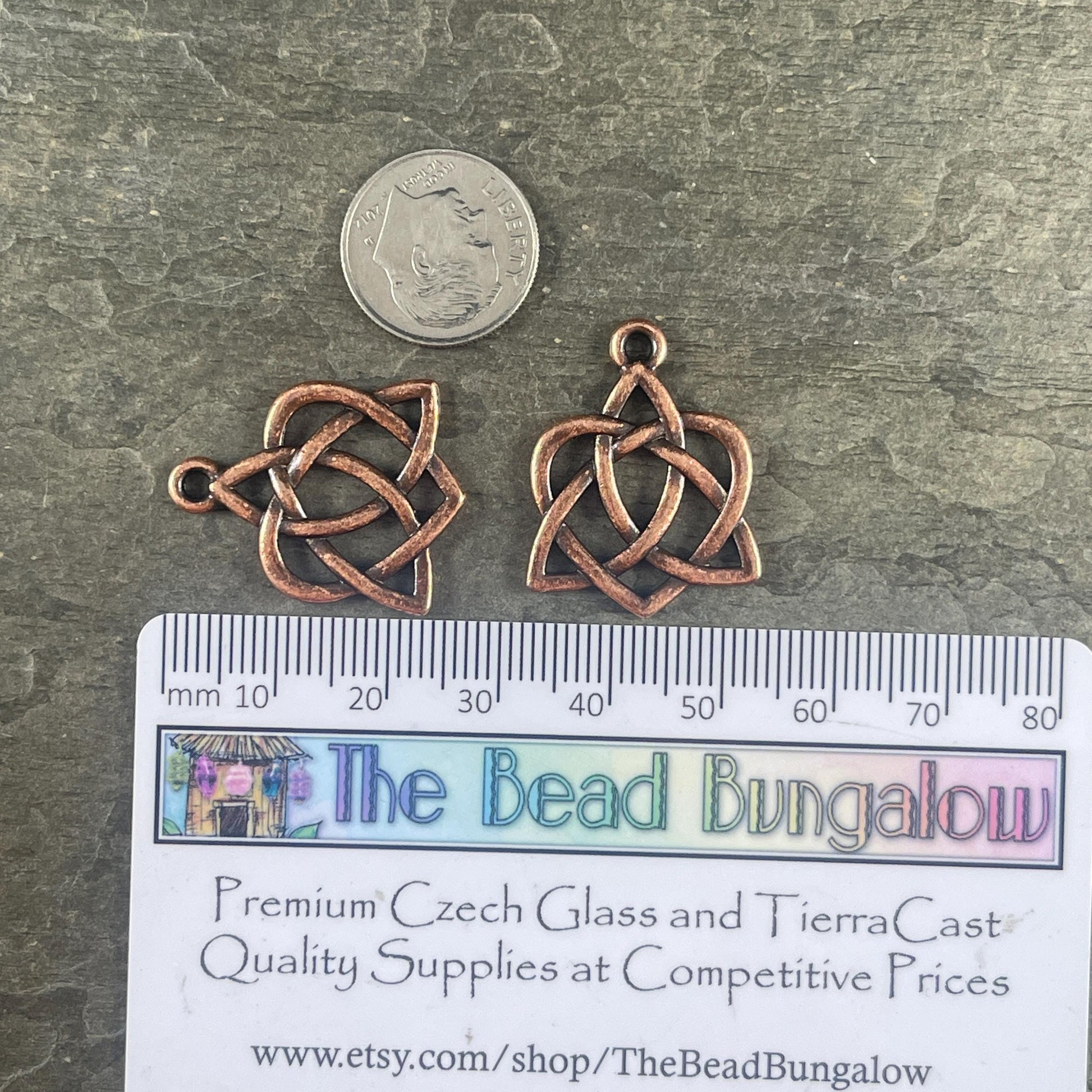 TierraCast Triquetra Charm, Antiqued Copper Celtic Open Heart Symbolic Pendant (PF/539-87) * Qty. 2