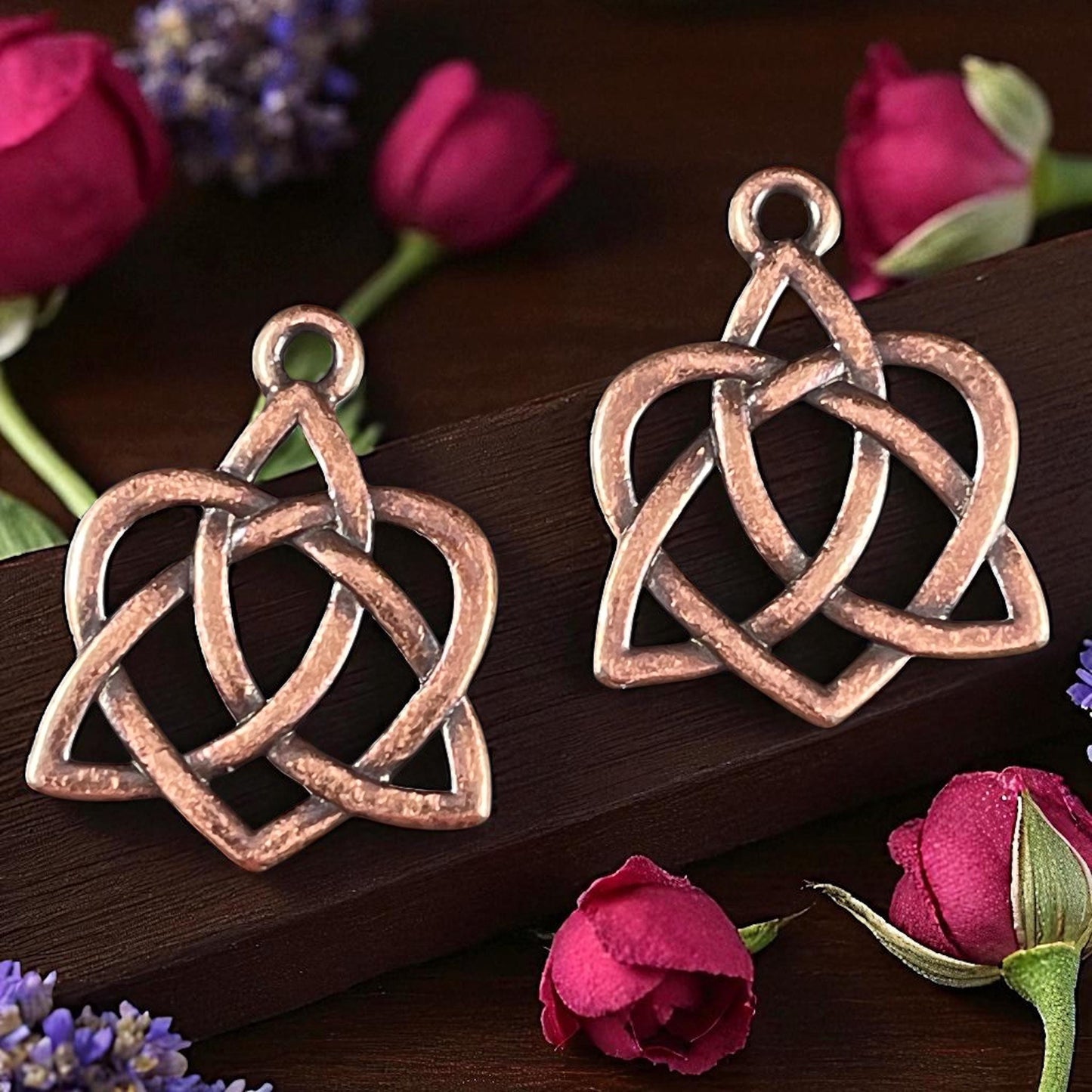 TierraCast Triquetra Charm, Antiqued Copper Celtic Open Heart Symbolic Pendant (PF/539-87) * Qty. 2