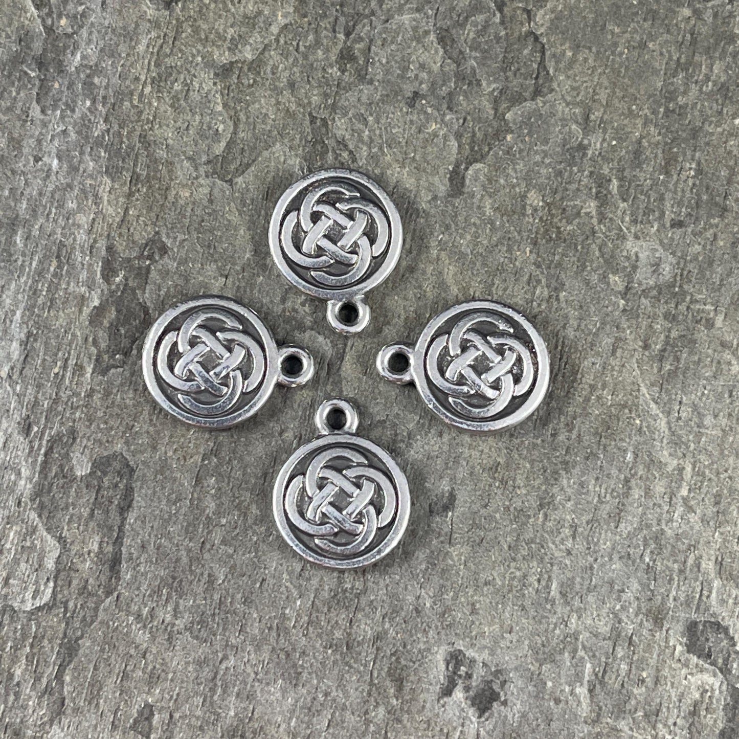 TierrraCast Round Infinity Knot Charm, Antiqued Silver Symbolic Celtic Charm (PF/434-77) * Qty. 4