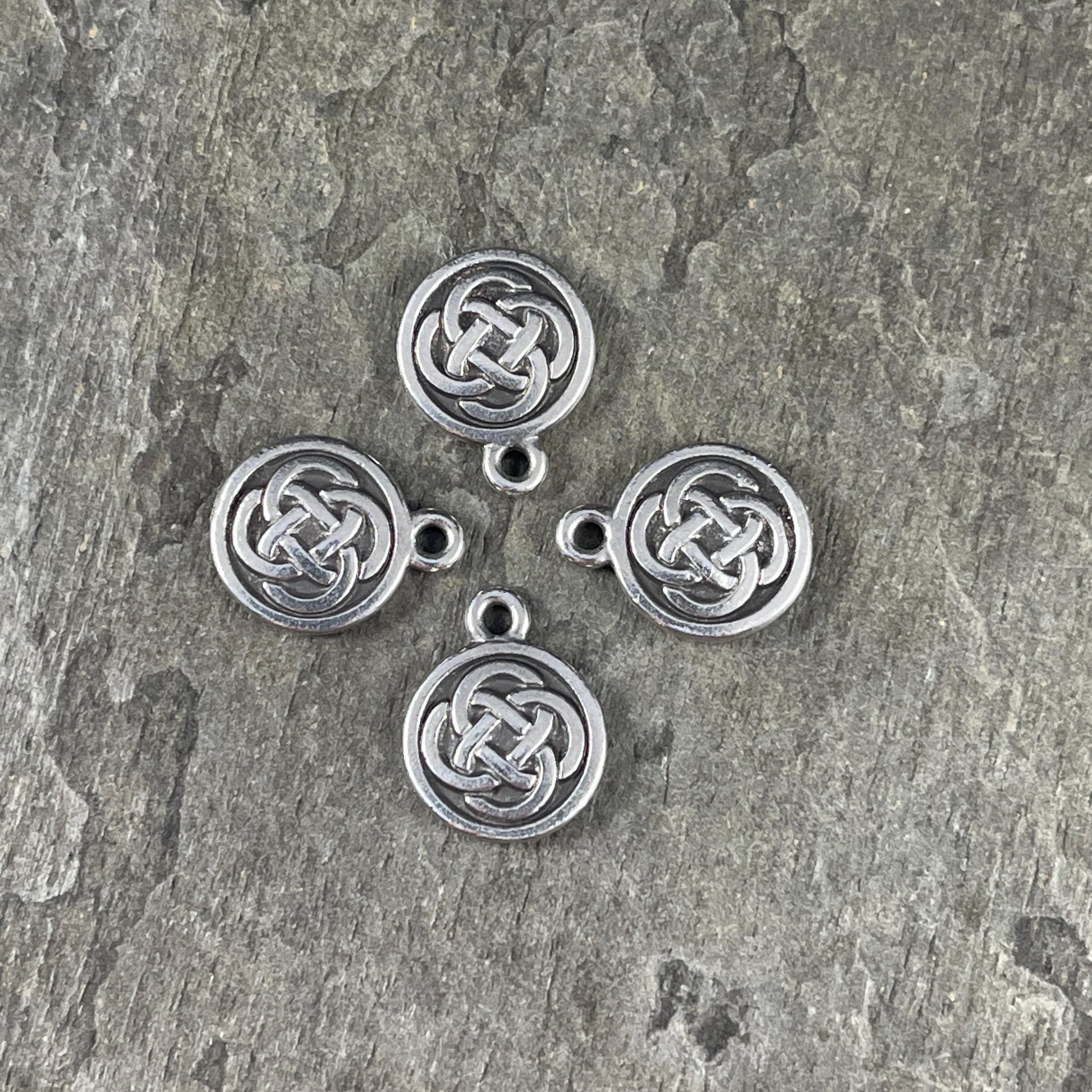TierrraCast Round Infinity Knot Charm, Antiqued Silver Symbolic Celtic Charm (PF/434-77) * Qty. 4