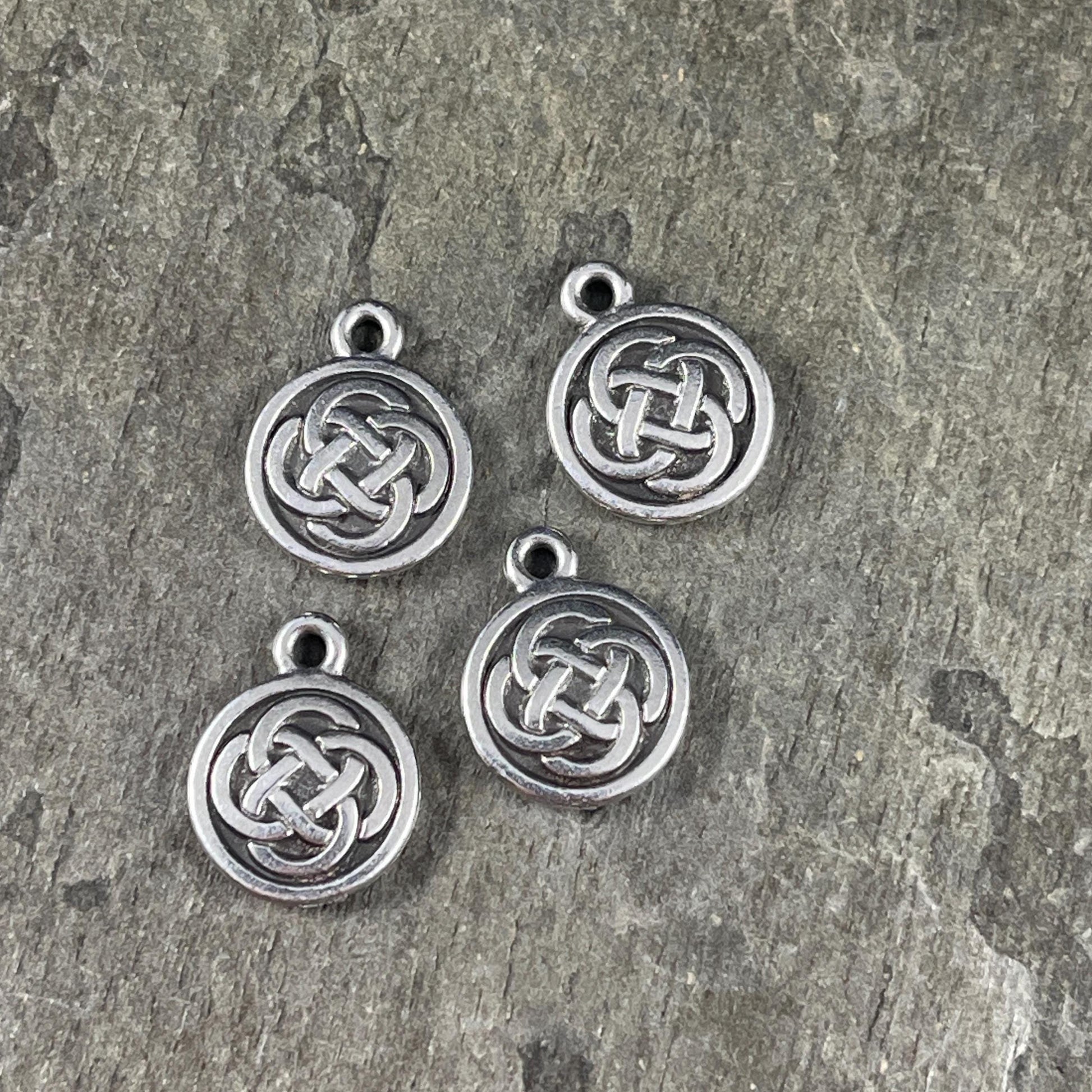TierrraCast Round Infinity Knot Charm, Antiqued Silver Symbolic Celtic Charm (PF/434-77) * Qty. 4