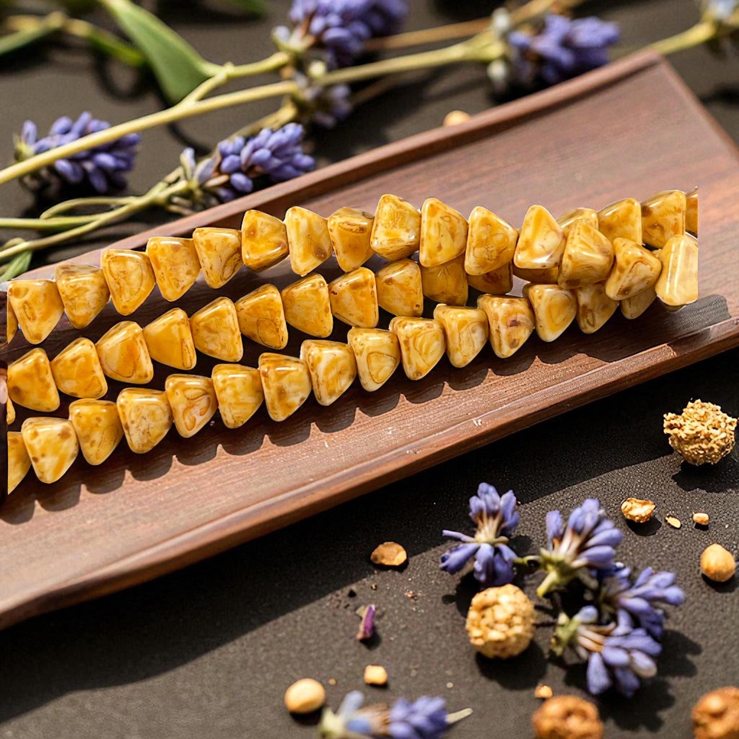 5mm Pyramid Beads, Alabaster with Apricot Yellow Picasso, Small Triangle Beads (TP4) * 35 Beads