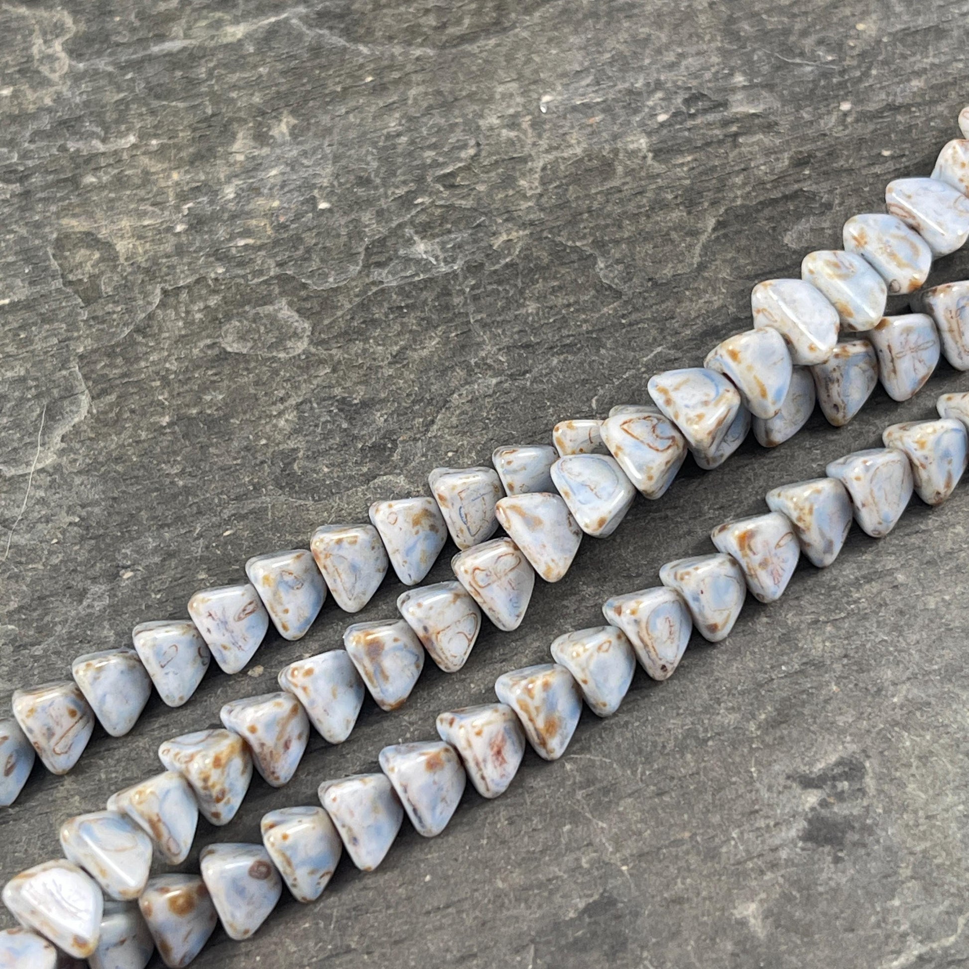 5mm Pyramid Beads, Alabaster with Pale Blue Picasso, Small Triangle Beads (TP5) * 35 Beads