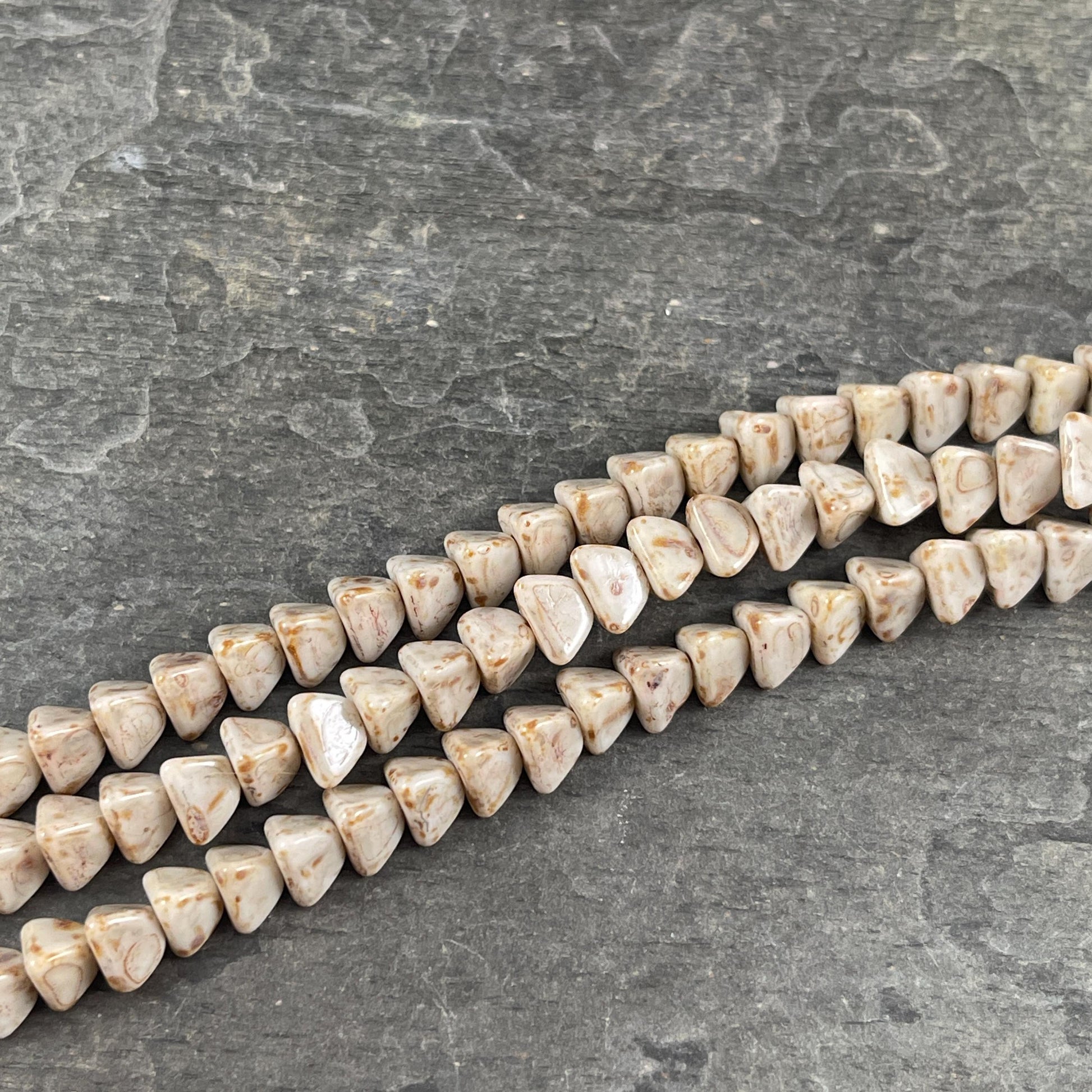 5mm Pyramid Beads, Alabaster Wheat Picasso, Small Triangle Beads (TP7) * 35 Beads