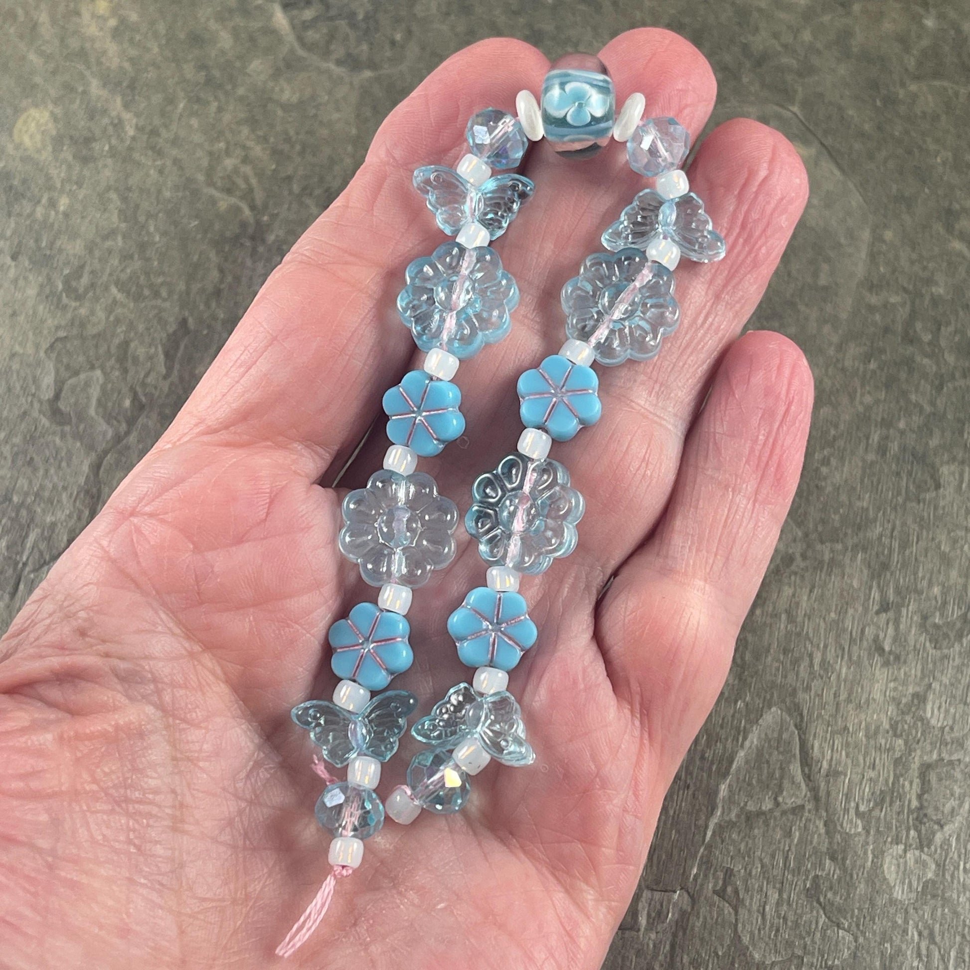 Butterfly and Flower Beads - Light Blue, Nature Theme, Lampwork and Czech Glass Beads - Custom Mix * (CB829.2)