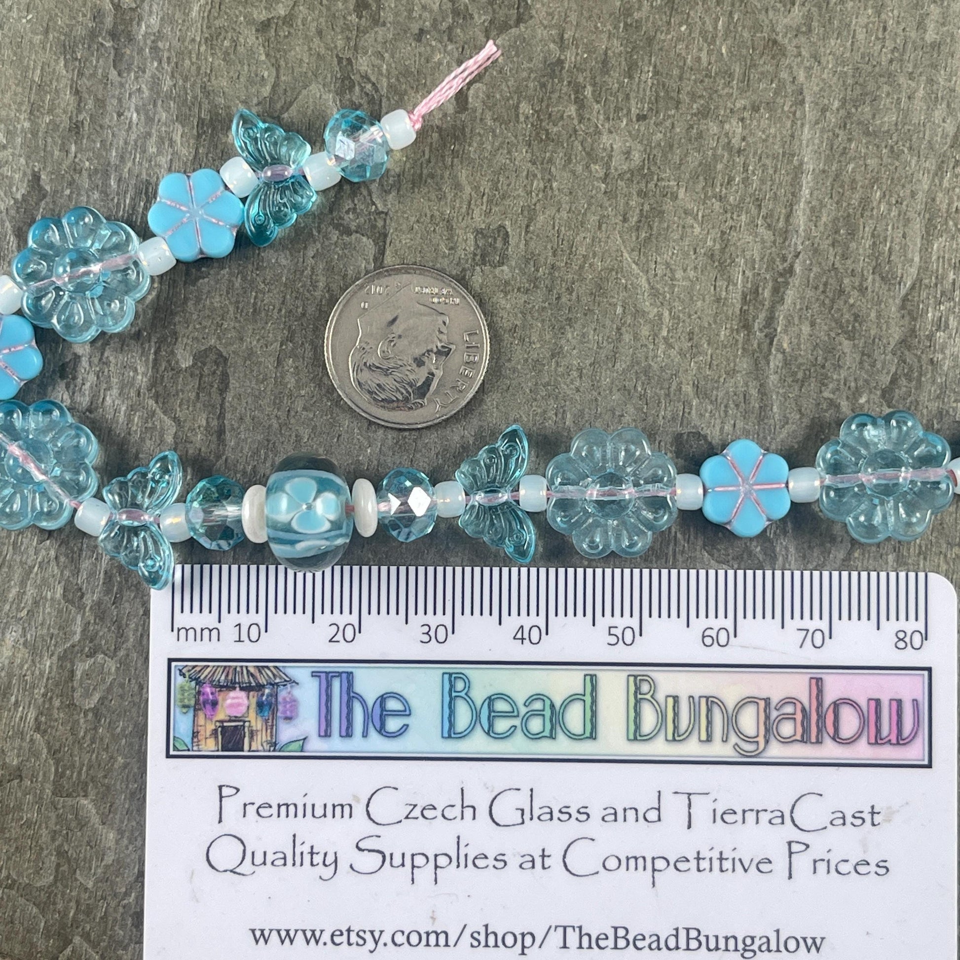Butterfly and Flower Beads - Light Blue, Nature Theme, Lampwork and Czech Glass Beads - Custom Mix * (CB829.2)