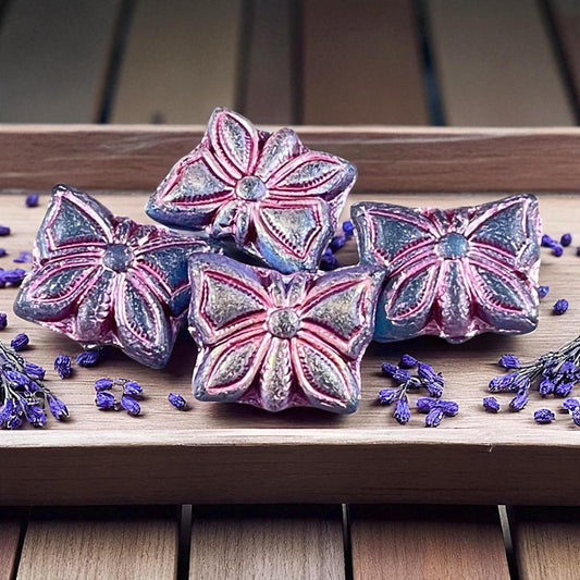 Czech Glass Beads, 15x12mm Double-Sided Butterfly Bead, Matte Royal Blue with Metallic Pink Wash (Bfly-9) * Qty. 6