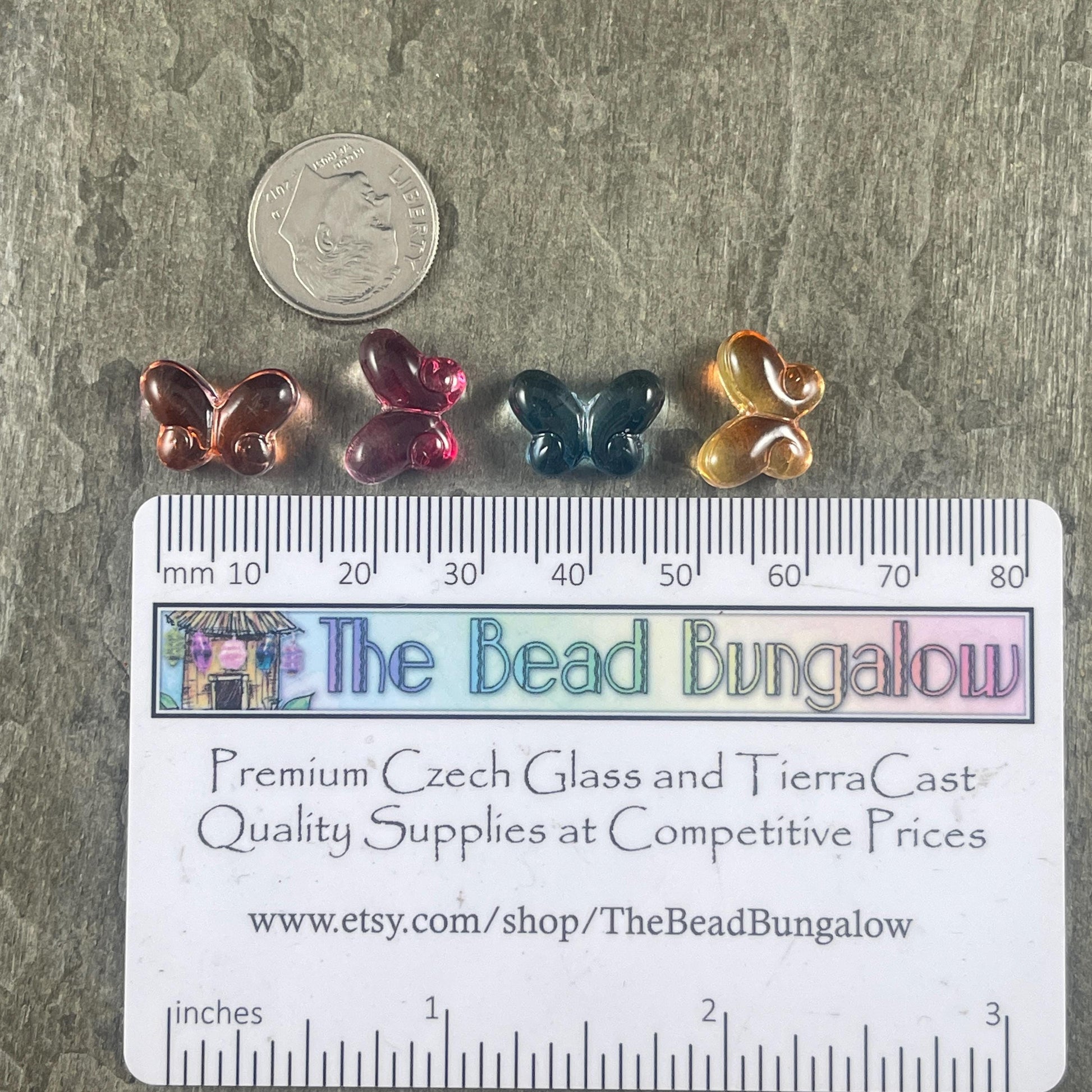 Colorful Mix of Glass Butterfly Beads, Blue, Pink, Orange, Purple - 14mm Puffy Butterfly Bead Pairs * Qty. 16