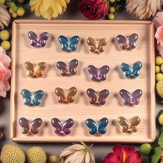 Colorful Mix of Glass Butterfly Beads, Blue, Pink, Orange, Purple - 14mm Puffy Butterfly Bead Pairs * Qty. 16