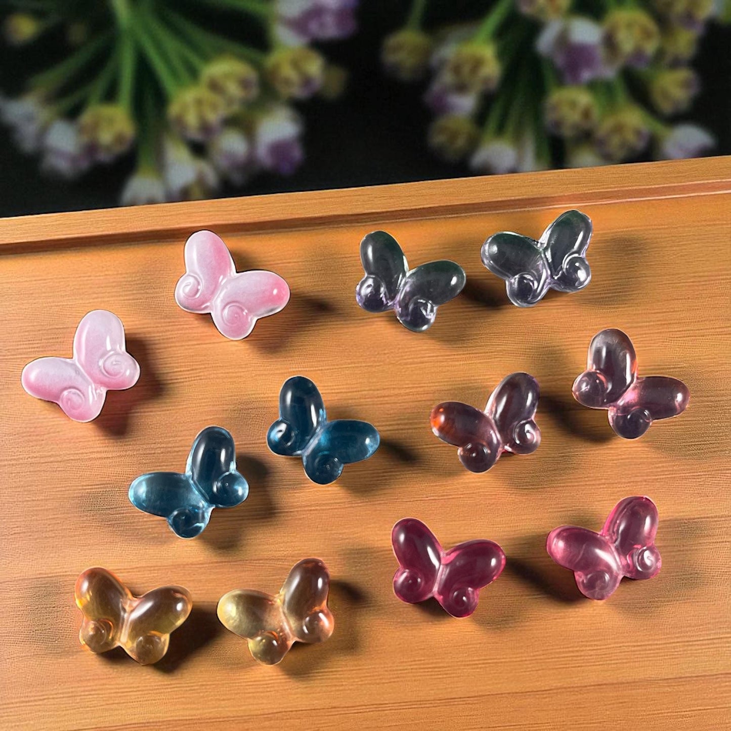 Colorful Mix of Glass Butterfly Beads, Blue, Pink, Orange, Green, Purple - 14mm Puffy Butterfly Bead Pairs * Qty. 12