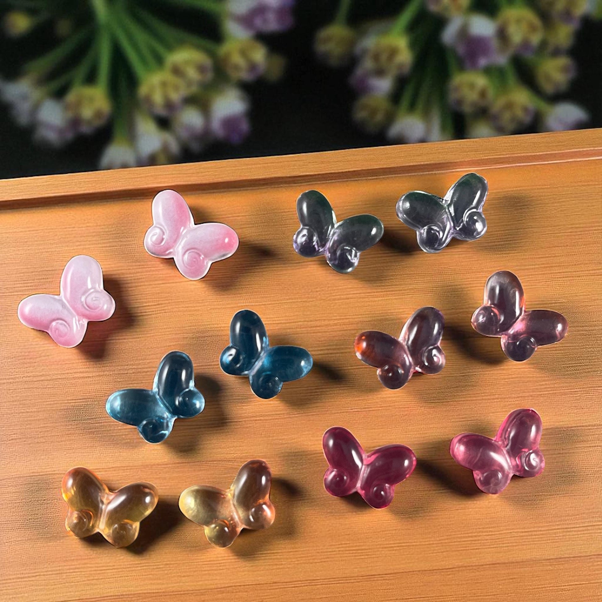 Colorful Mix of Glass Butterfly Beads, Blue, Pink, Orange, Green, Purple - 14mm Puffy Butterfly Bead Pairs * Qty. 12