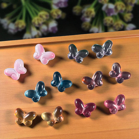 Colorful Mix of Glass Butterfly Beads, Blue, Pink, Orange, Green, Purple - 14mm Puffy Butterfly Bead Pairs * Qty. 12