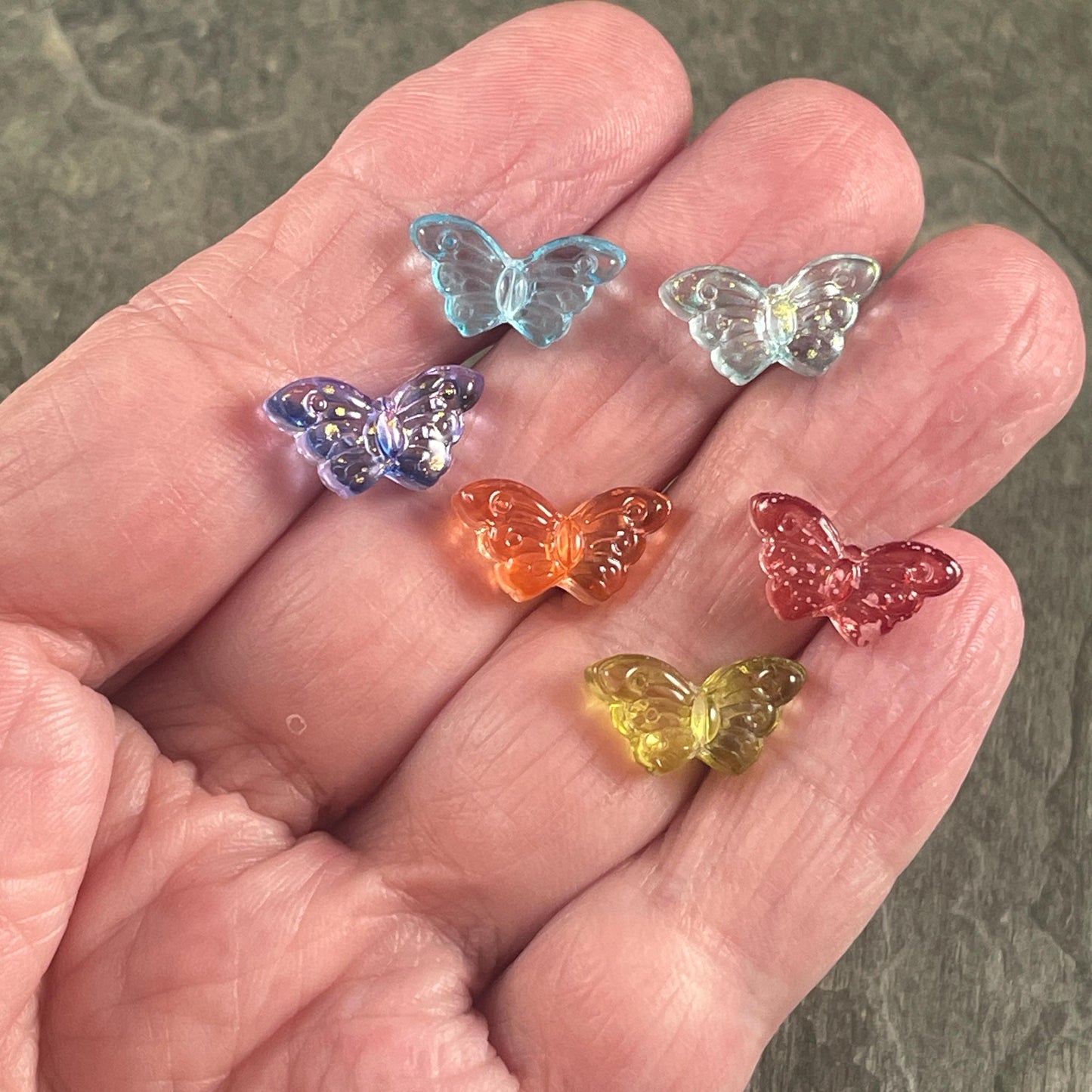 Glass Butterfly Beads, Blue, Pink, Green, Orange, Purple - 15x8mm Bead Soup Pairs * Qty. 24