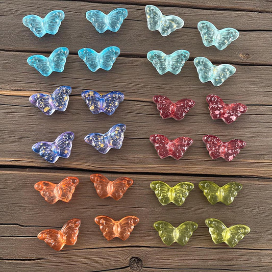 Colorful Mix of Glass Butterfly Beads, Blue, Pink, Green, Orange, Purple - 15x8mm Butterfly Bead Pairs * Qty. 24