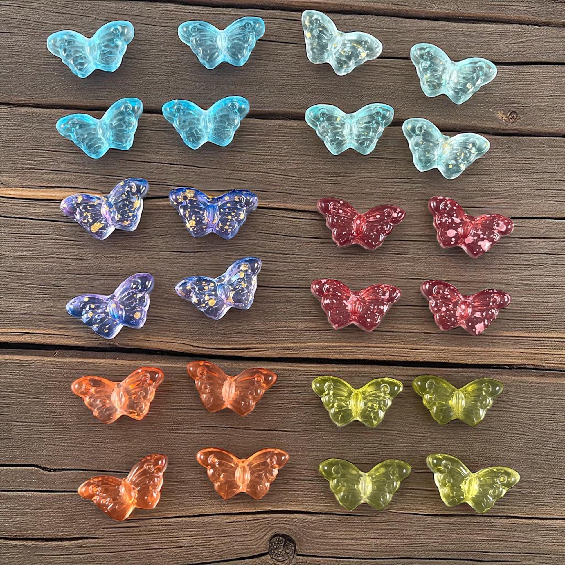 Glass Butterfly Beads, Blue, Pink, Green, Orange, Purple - 15x8mm Bead Soup Pairs * Qty. 24