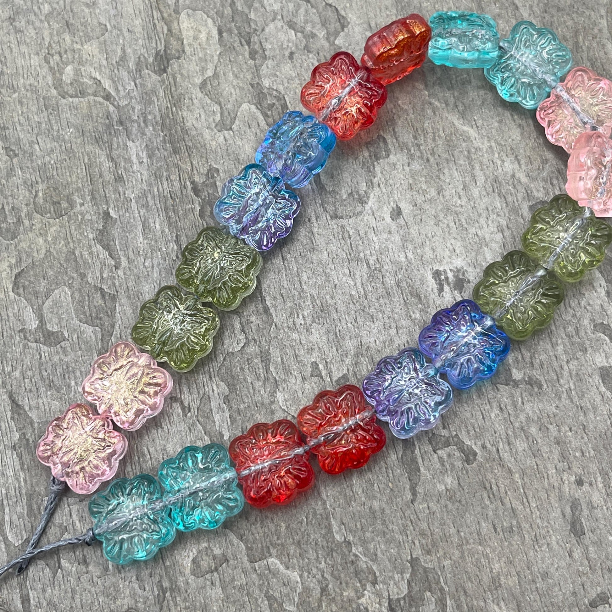 14mm Square Glass Beads, Floral Theme with Butterfly Design, Colorful Mix, Beads for Crafts and Jewelry * 20 Beads