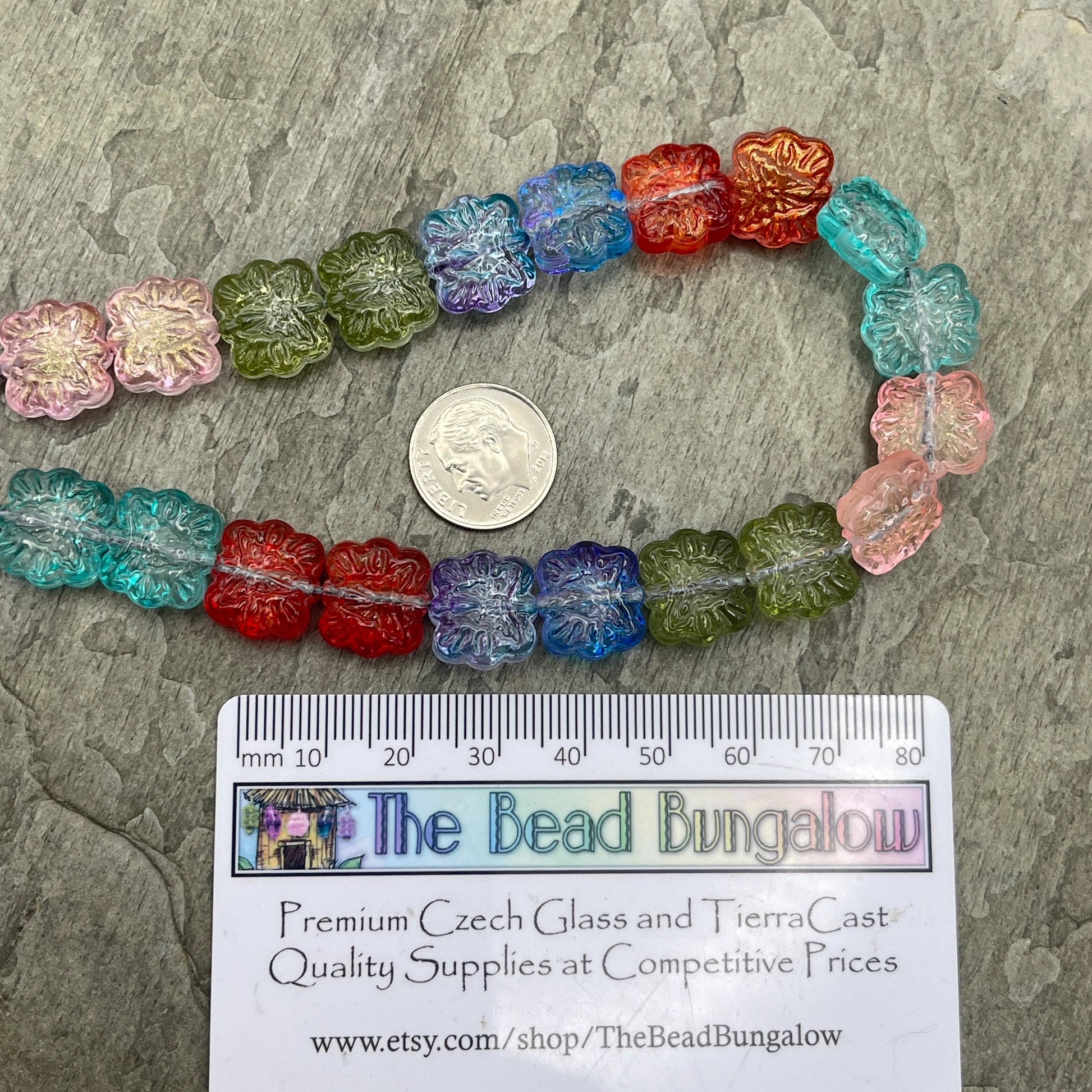 14mm Square Glass Beads, Floral Theme with Butterfly Design, Colorful Mix, Beads for Crafts and Jewelry * 20 Beads