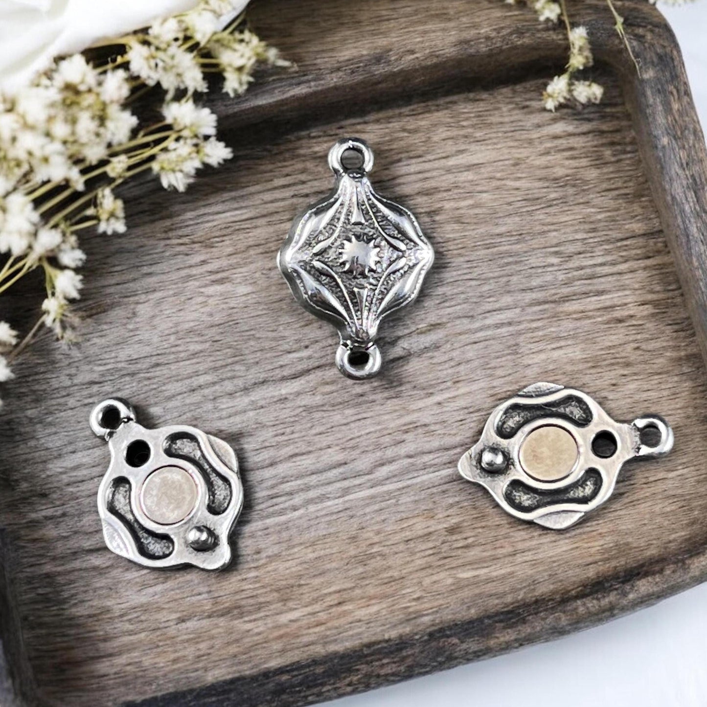 NEW - TierraCast Blossom Collection Magnetic Clasp, Antiqued Silver Diamond Shape Clasp for Jewelry (PF/15211-77) * Qty. 1