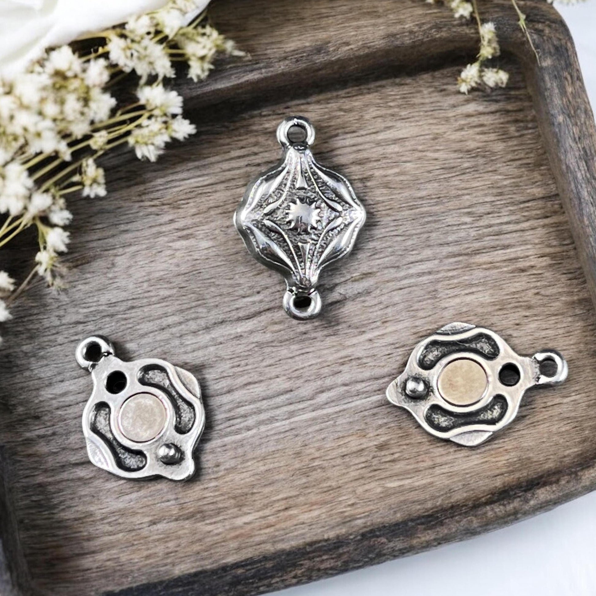 NEW - TierraCast Blossom Collection Magnetic Clasp, Antiqued Silver Diamond Shape Clasp for Jewelry (PF/15211-77) * Qty. 1