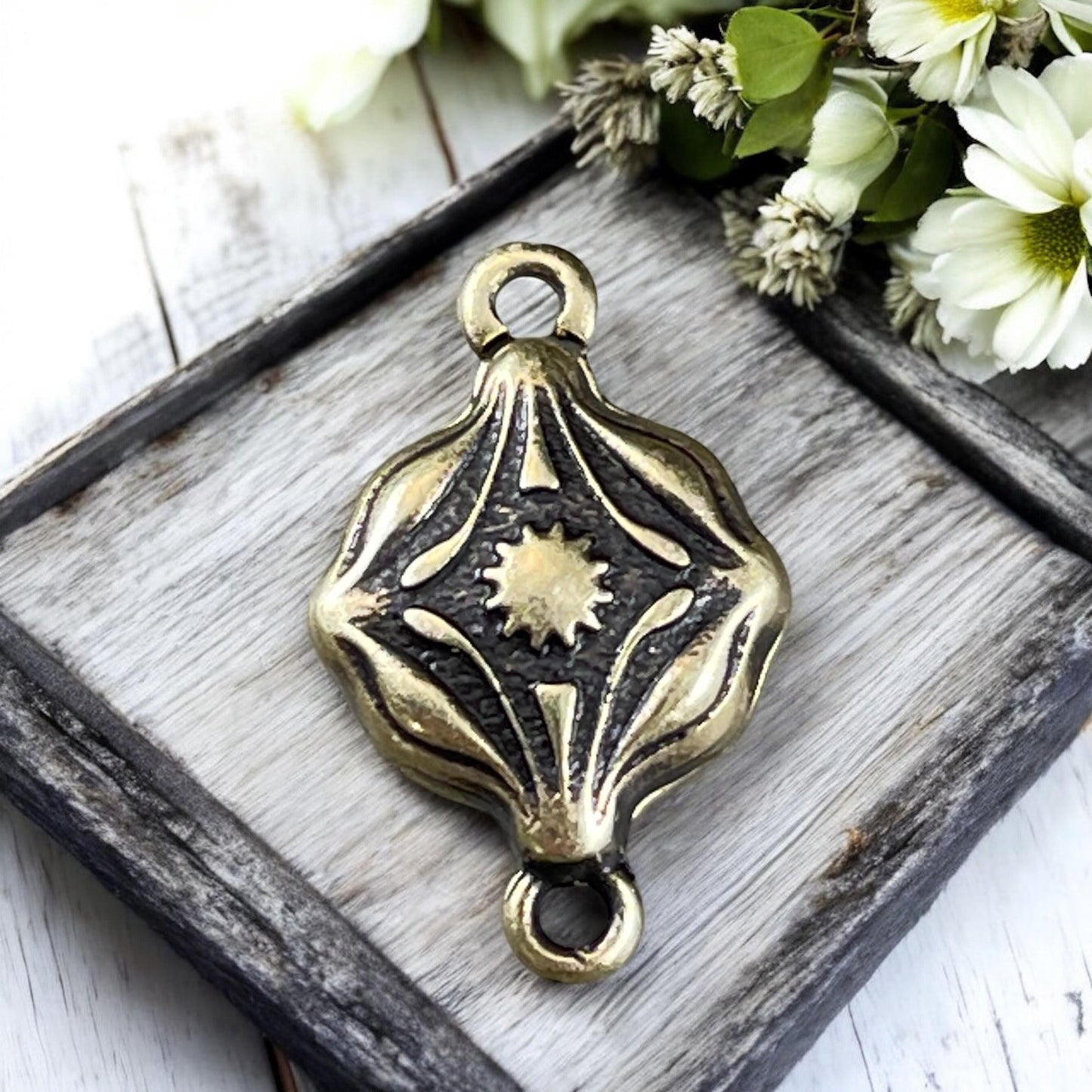 NEW - TierraCast Blossom Collection Magnetic Clasp, Antiqued Brass Diamond Shape Clasp for Jewelry (PF/15211-57) * Qty. 1
