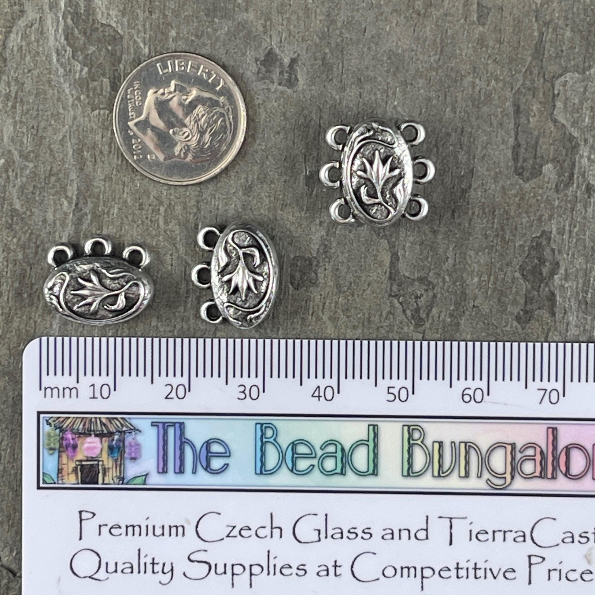 NEW - TierraCast Blossom Collection Magnetic Clasp, Antiqued Silver 15mm Oval Shape 3-Strand Clasp for Jewelry (PF/15212-77) * Qty. 1