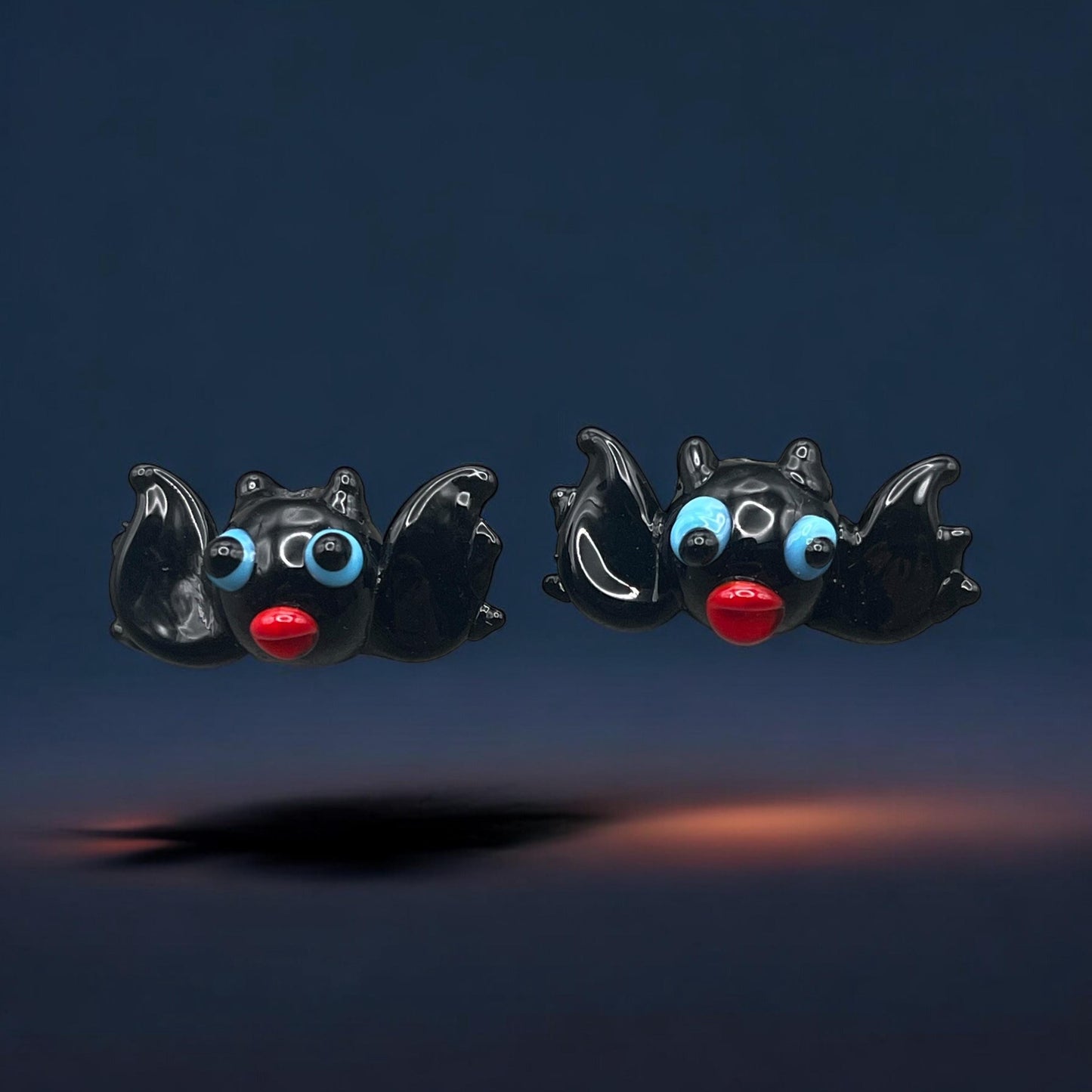 Halloween Beads - Lampwork Glass Bats, Black Bat Glass Beads * 4 Beads