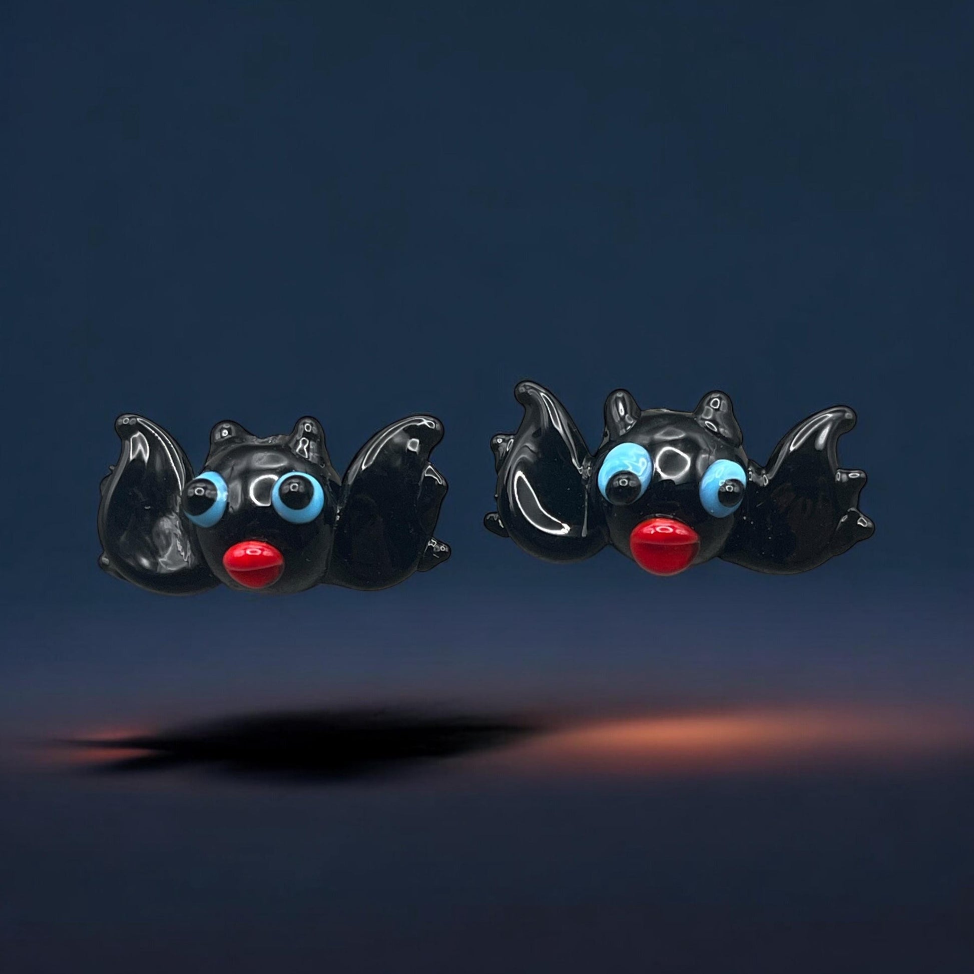 Halloween Beads - Lampwork Glass Bats, Black Bat Glass Beads * 4 Beads