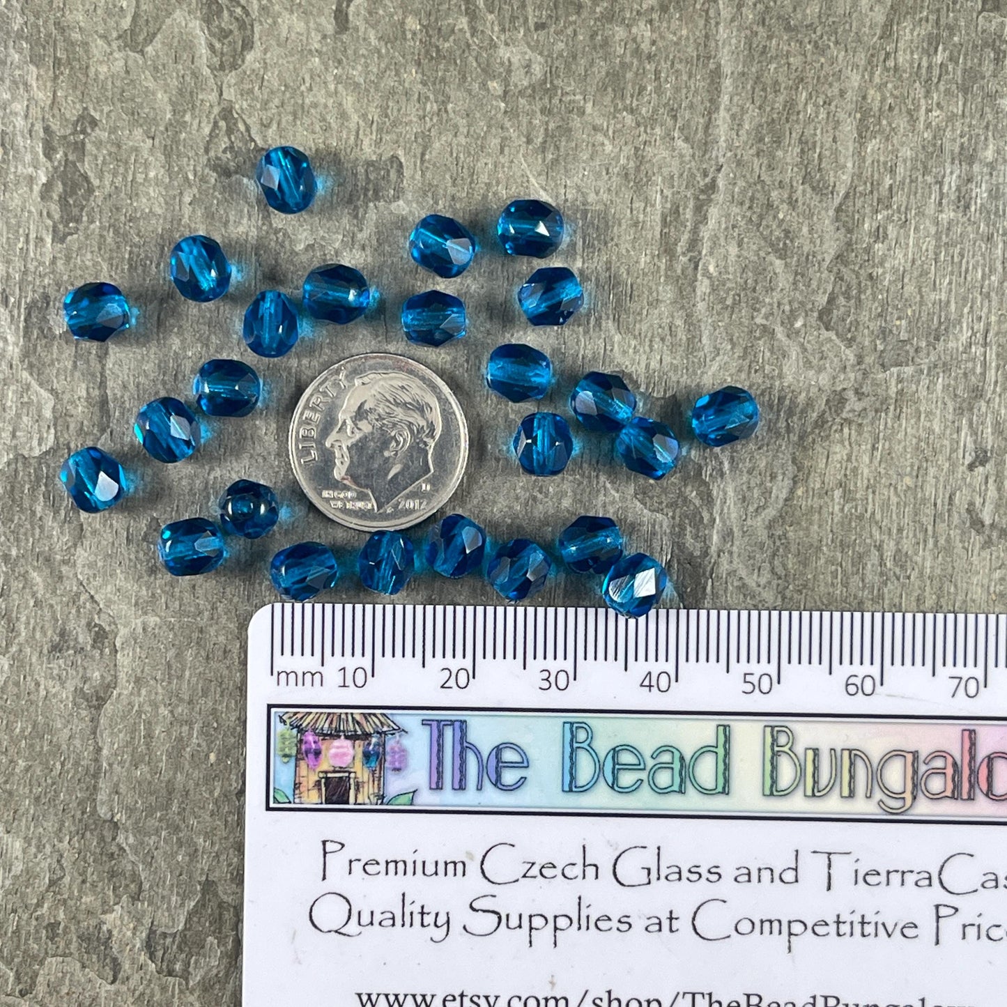 Czech Glass Beads - 6mm Capri Blue Faceted Beads, Transparent Capri Blue Round Beads (FP6/6008) * Qty. 25