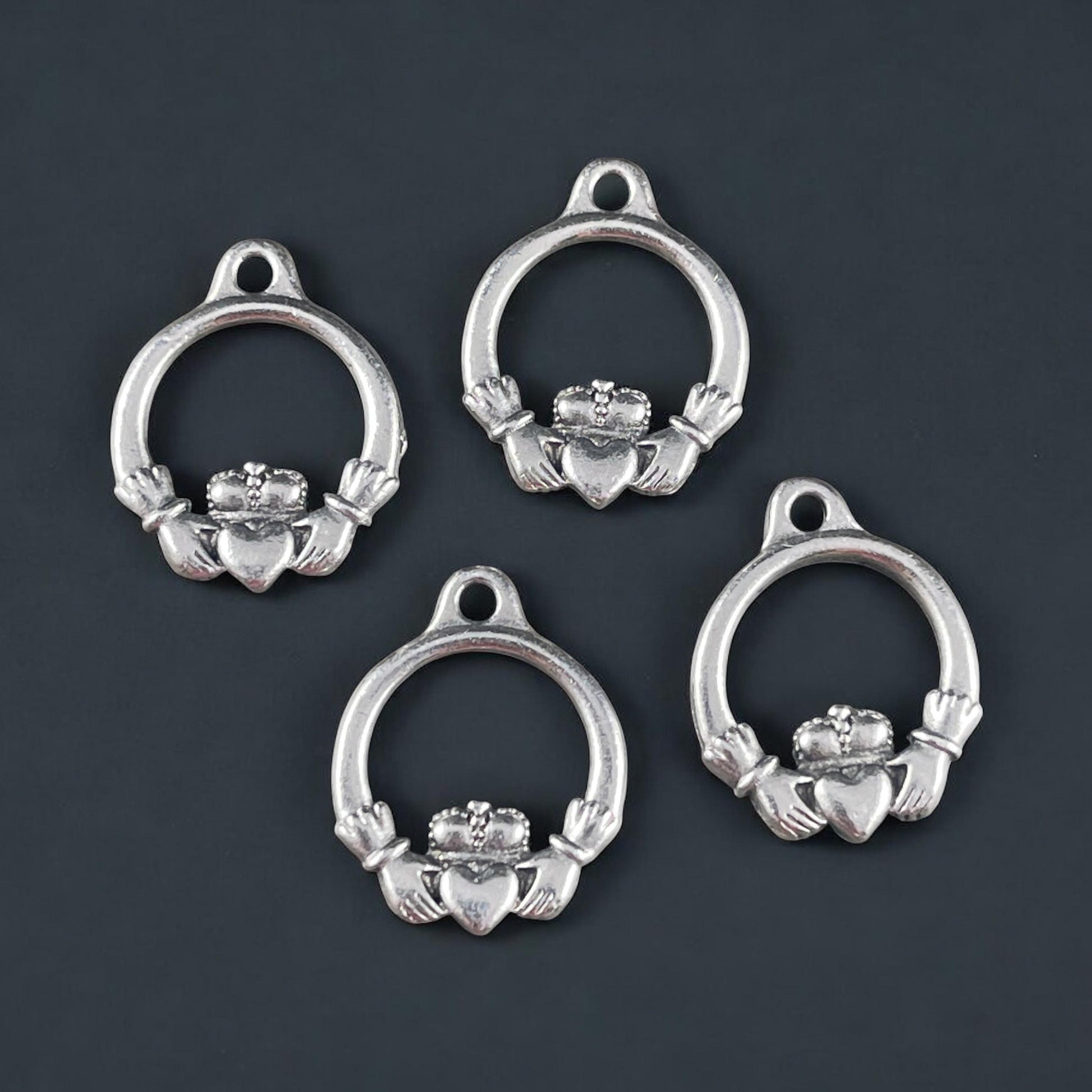 TierraCast Claddagh, Antiqued Silver Celtic Charms, Irish Symbolic Charm (PF/536-77) * Qty. 4