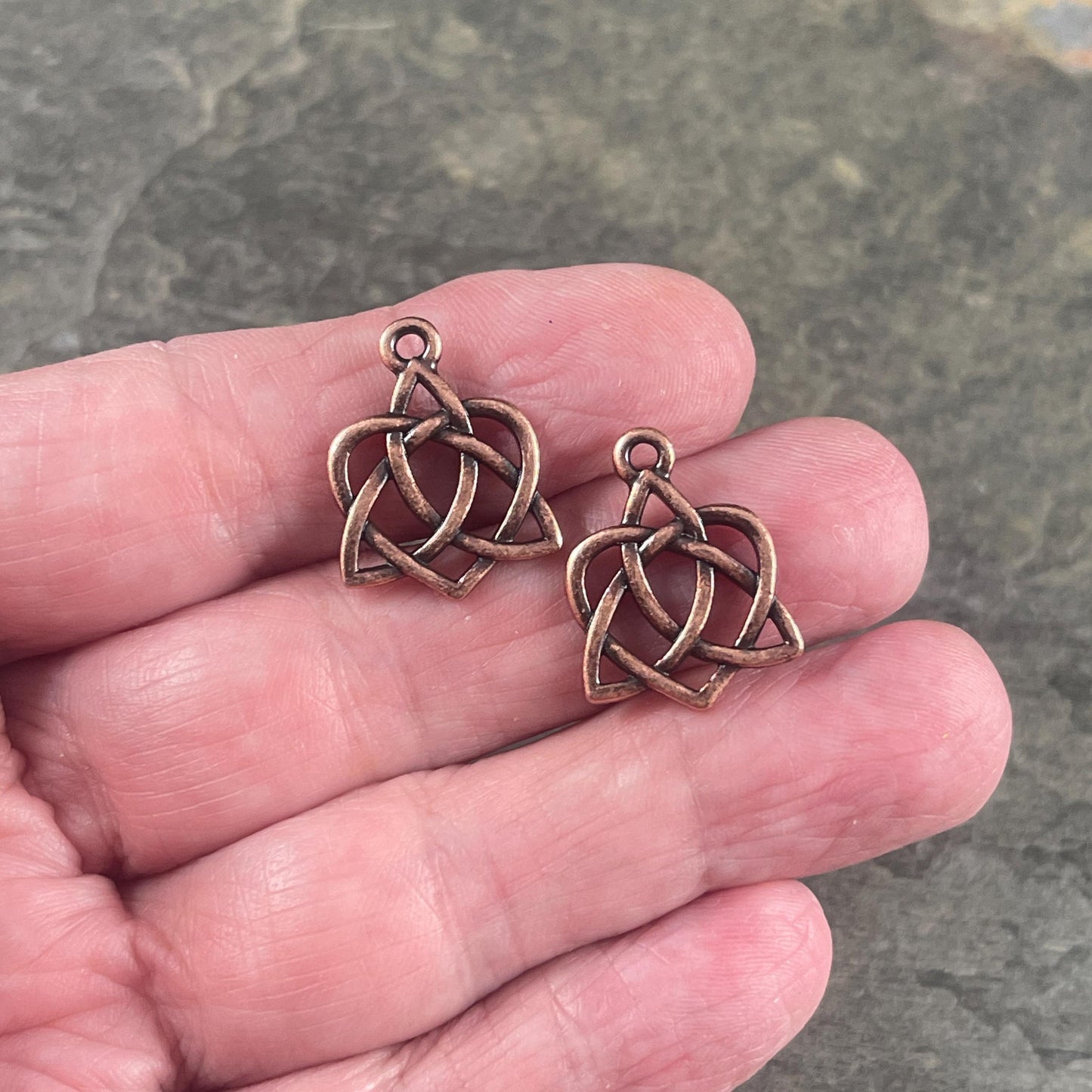 TierraCast Triquetra Charm, Antiqued Copper Celtic Open Heart Triquetra Combination (PF/538-87) * Qty. 4