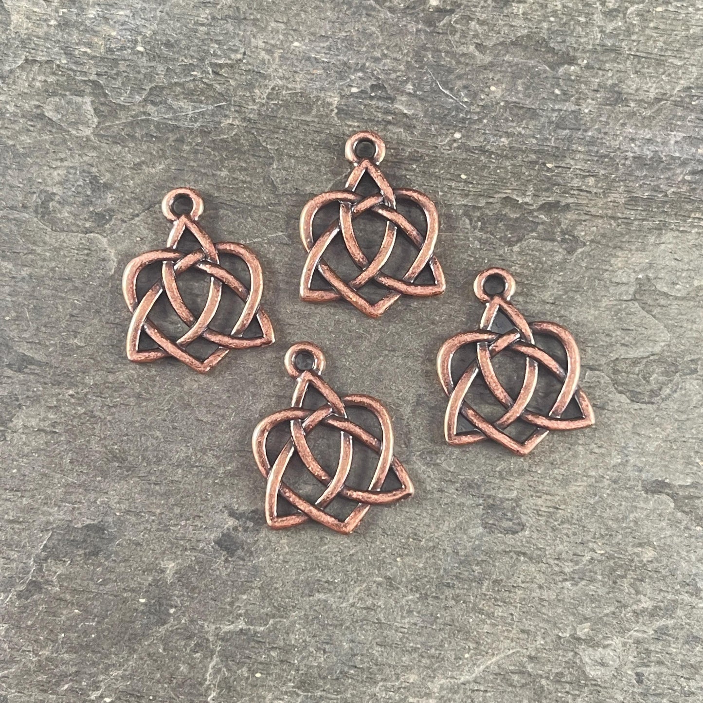 TierraCast Triquetra Charm, Antiqued Copper Celtic Open Heart Triquetra Combination (PF/538-87) * Qty. 4