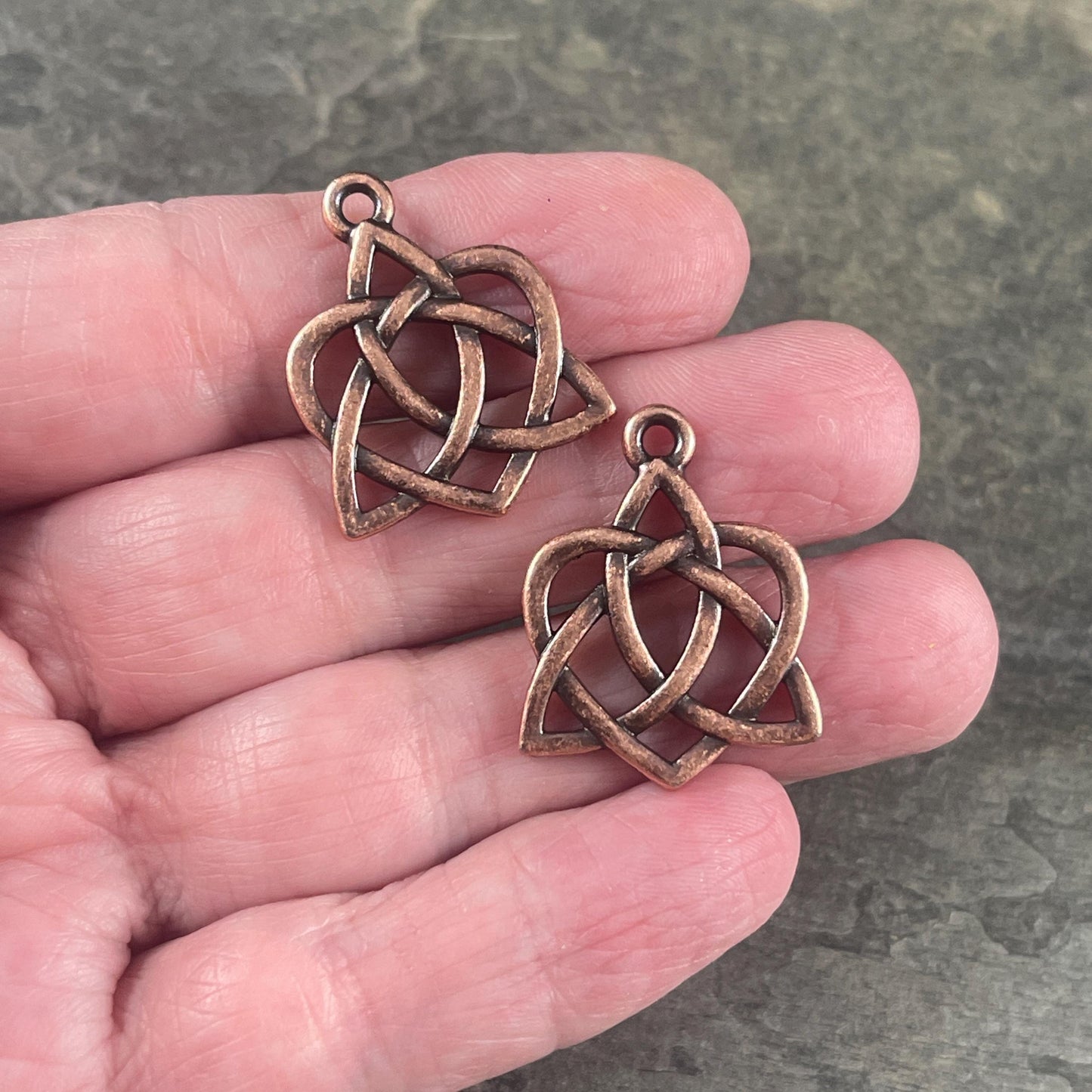 TierraCast Triquetra Charm, Antiqued Copper Celtic Open Heart Symbolic Pendant (PF/539-87) * Qty. 2