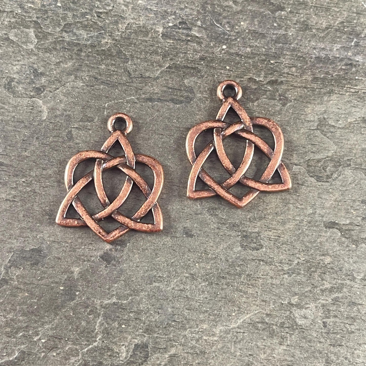 TierraCast Triquetra Charm, Antiqued Copper Celtic Open Heart Symbolic Pendant (PF/539-87) * Qty. 2
