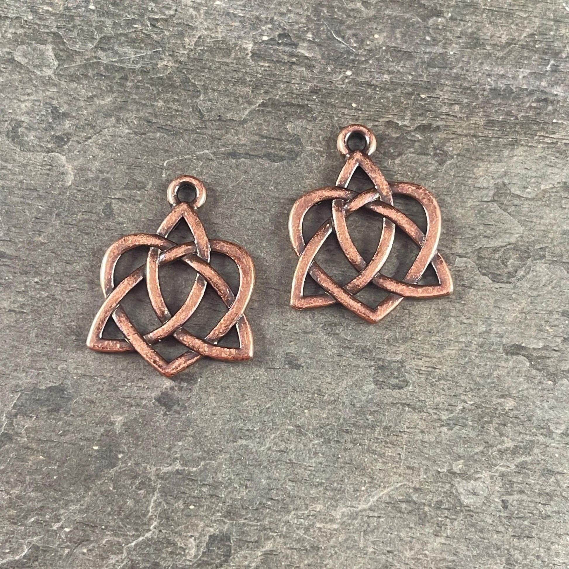TierraCast Triquetra Charm, Antiqued Copper Celtic Open Heart Symbolic Pendant (PF/539-87) * Qty. 2