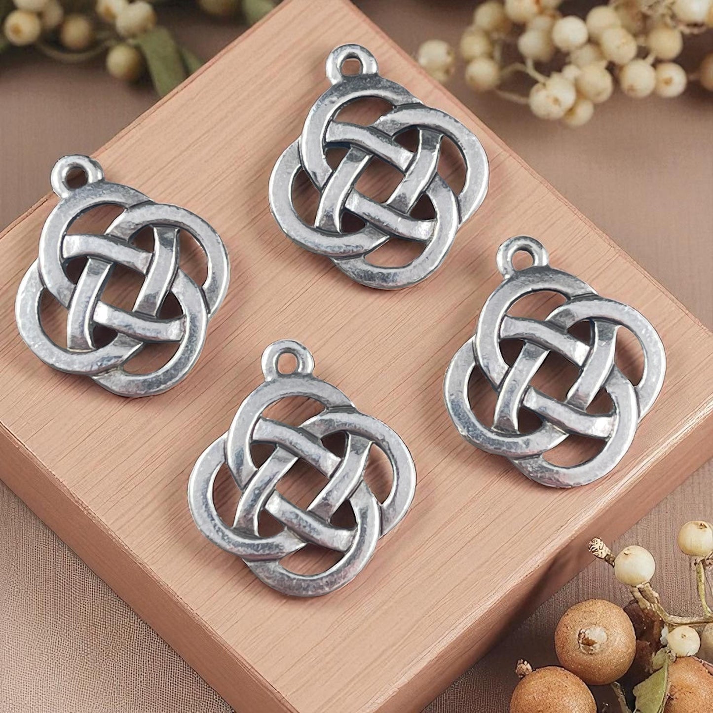 TierraCast Celtic Open Infinity Knot Charm, Antiqued Silver Celtic Symbolic Charm (PF/1030-12) * Qty. 4